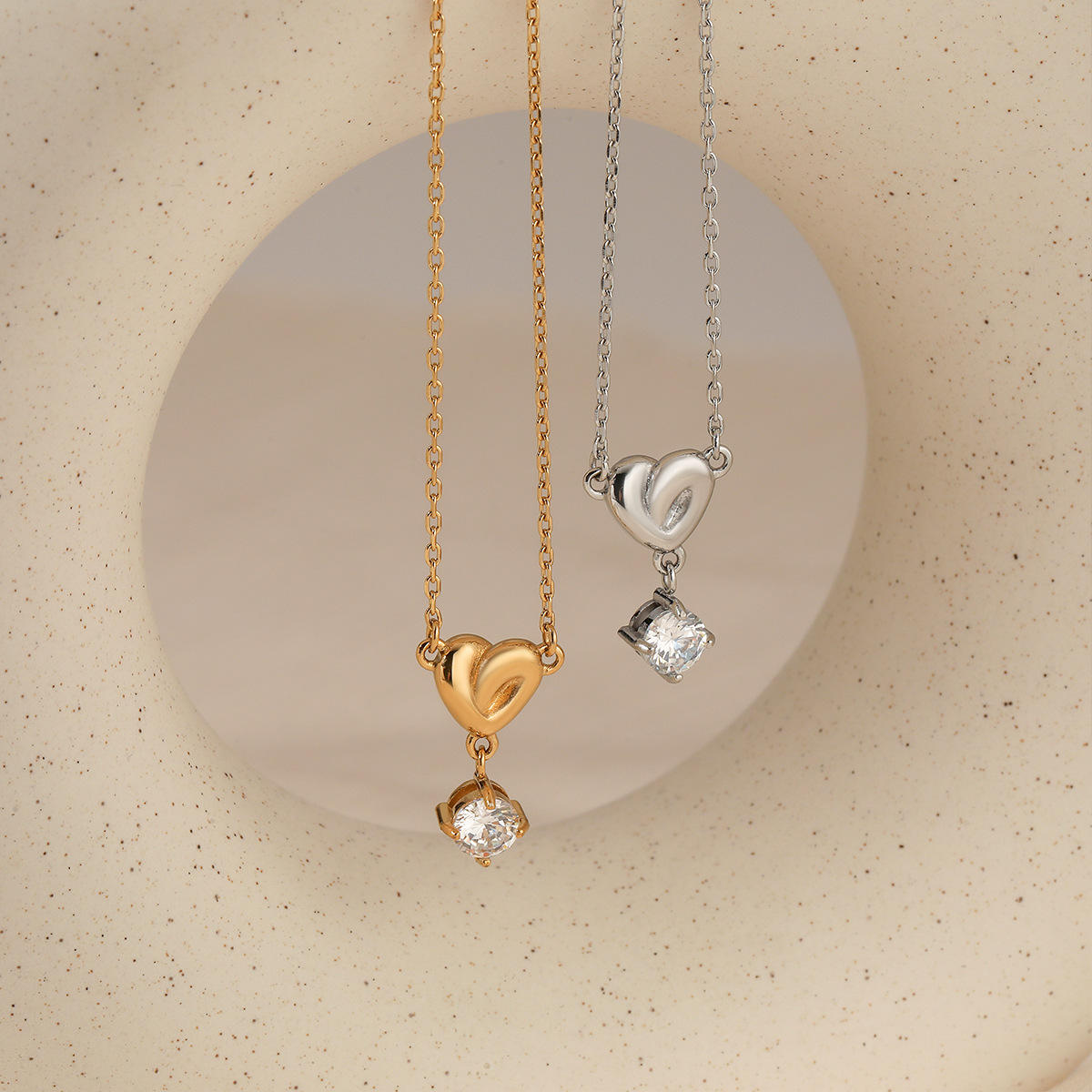 Heart Drop 18K Gold Plated CZ Pendant Chain