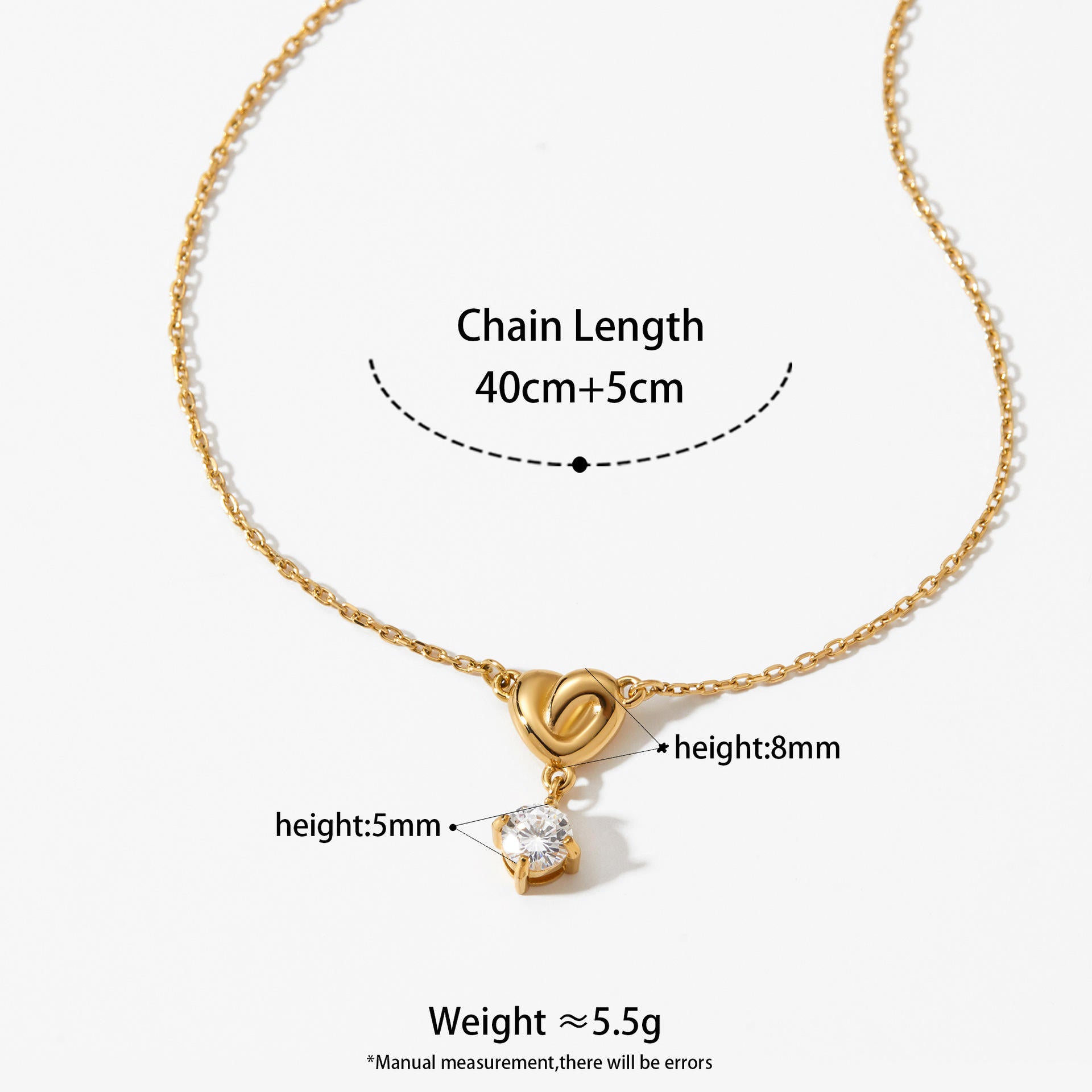Heart Drop 18K Gold Plated CZ Pendant Chain