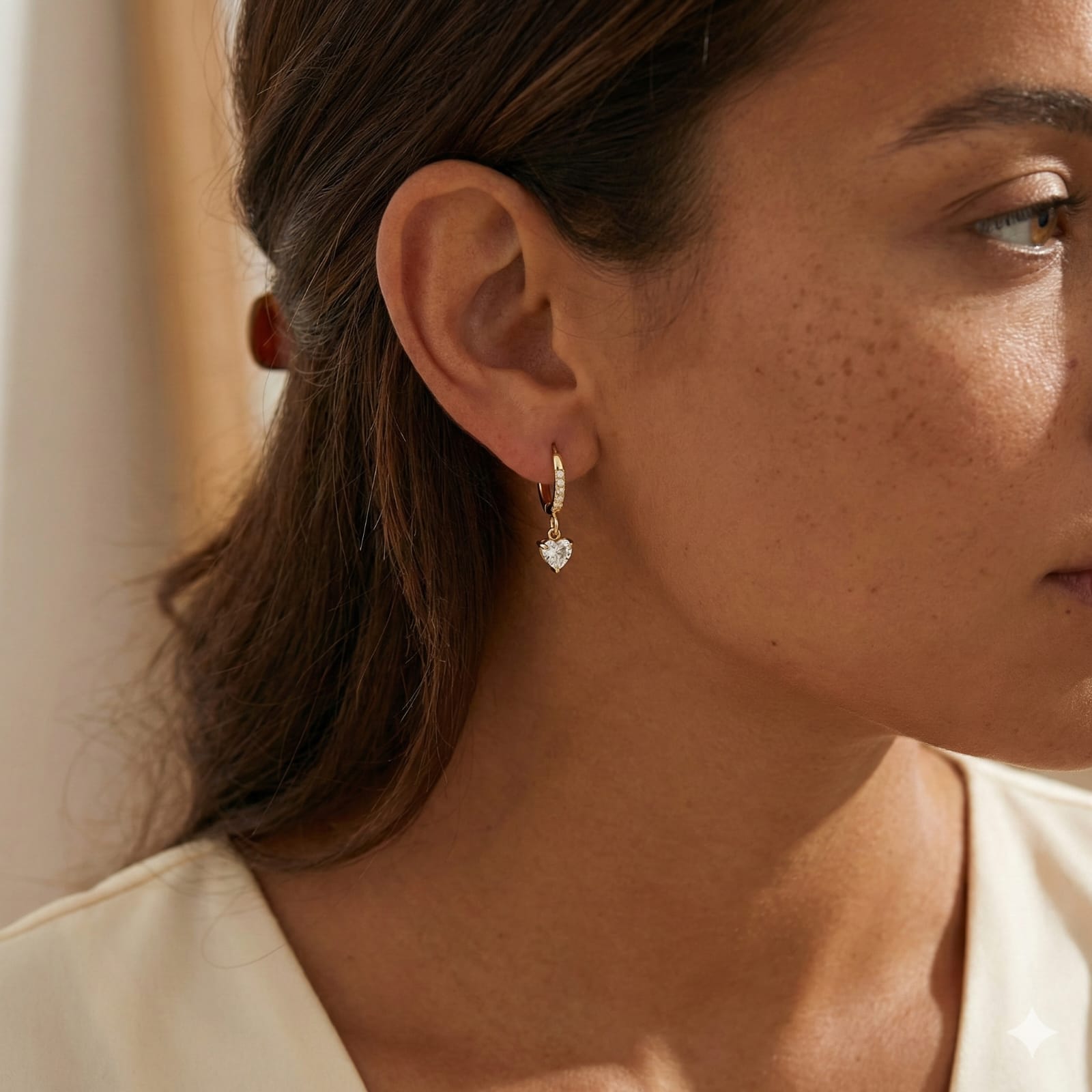 Heart Drop 18K Gold Plated CZ Huggie Earring