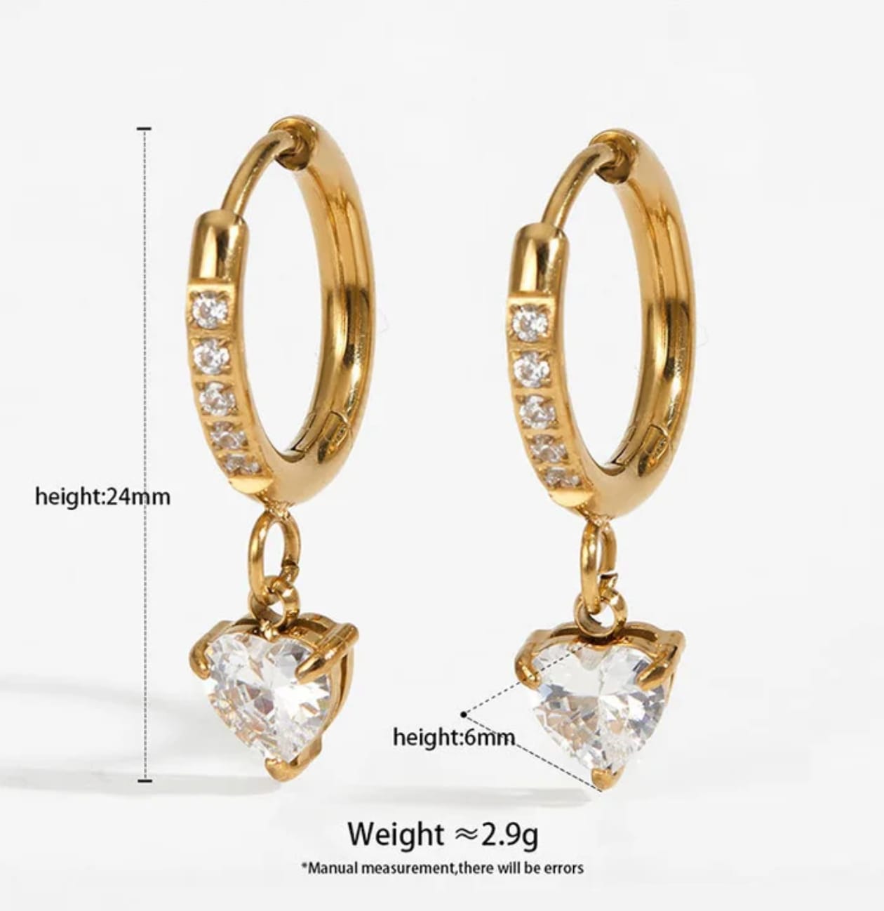 Heart Drop 18K Gold Plated CZ Huggie Earring