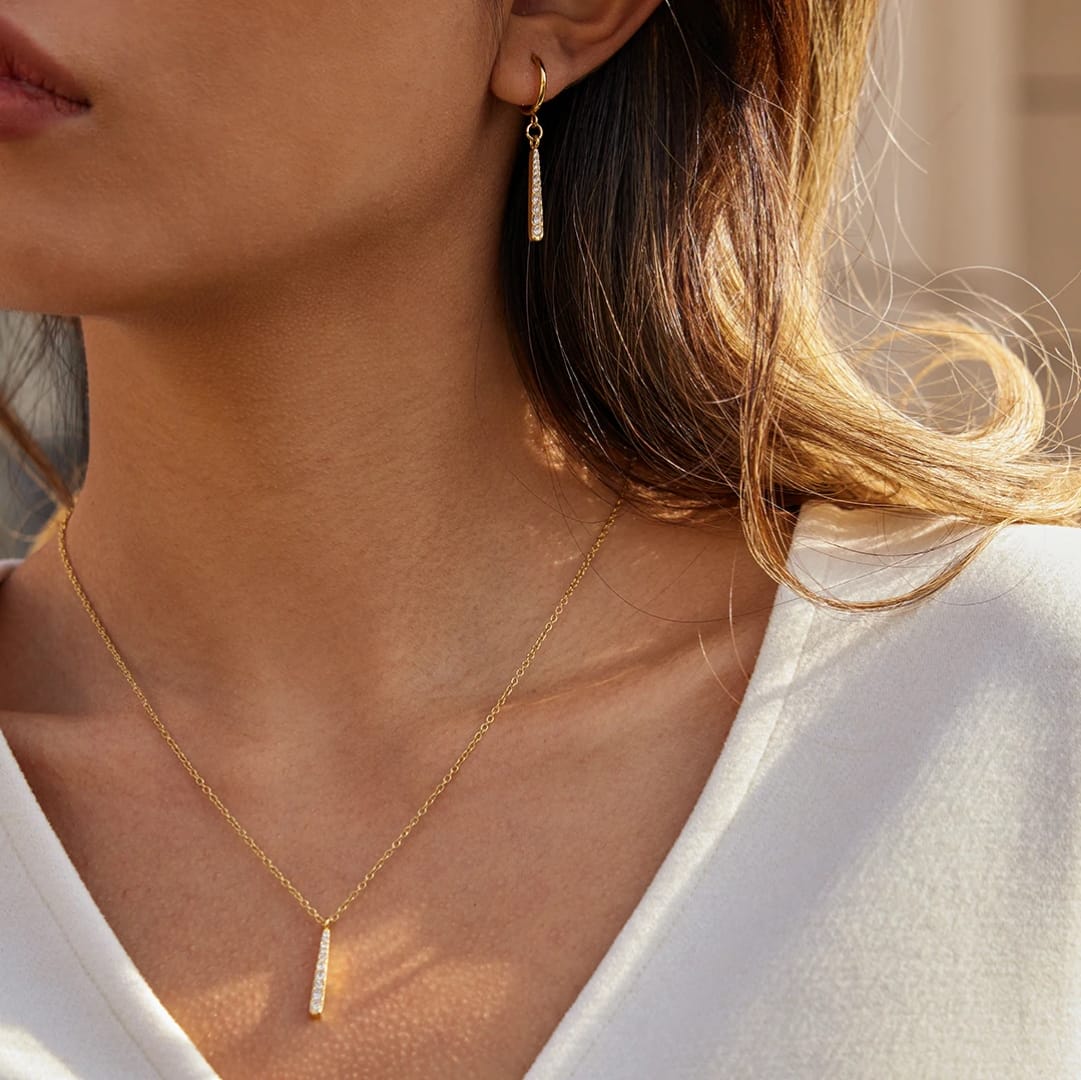 Luma - Minimal Gold Bar Drop 18k Gold Plated Earrings