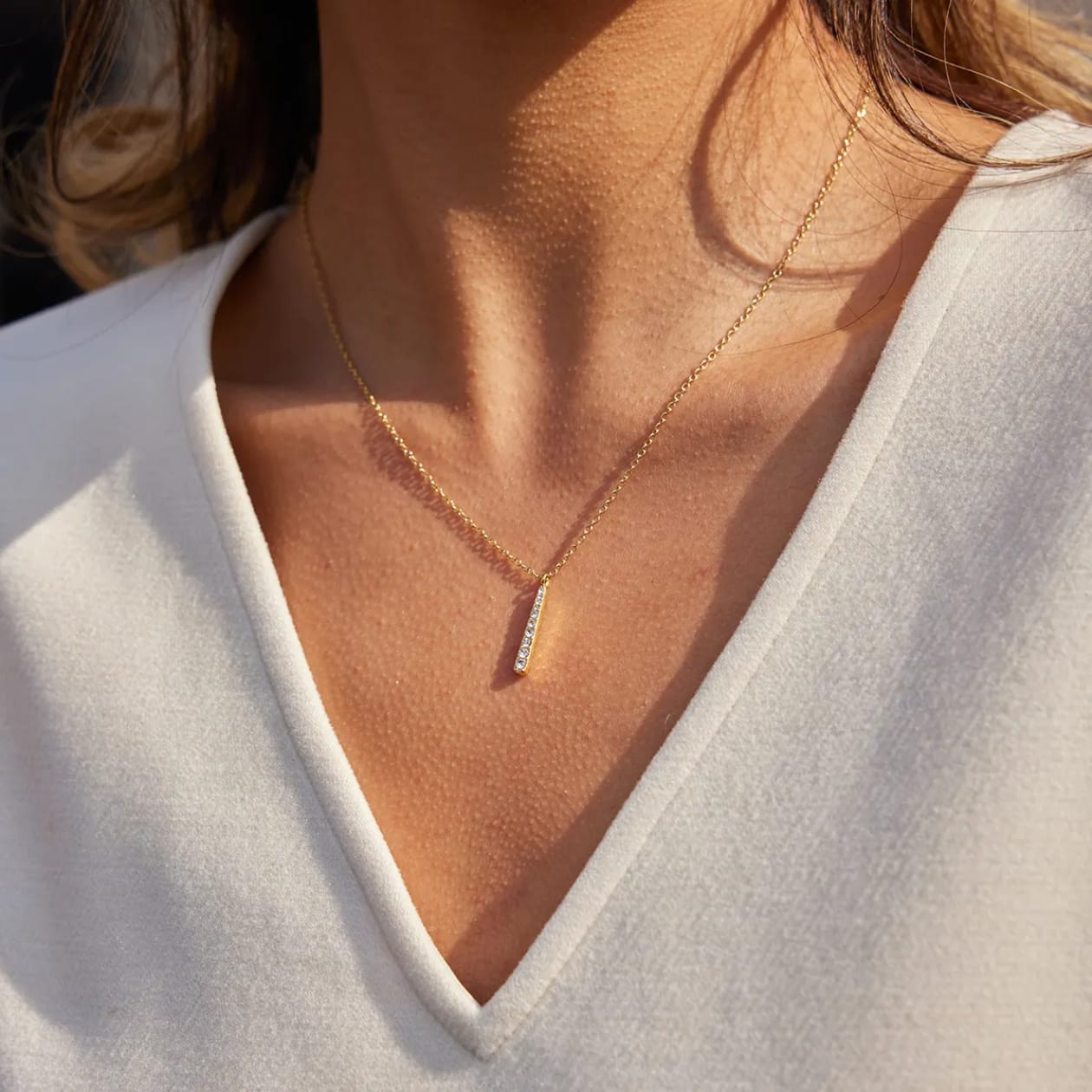 Elodie Gold Bar Pendant Chain with Zircon Stone Chain