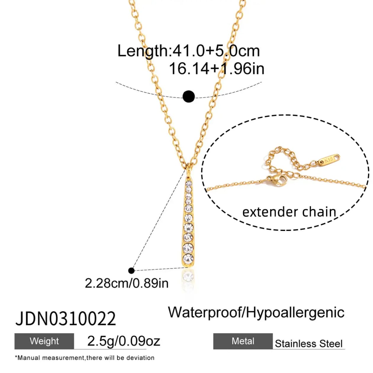 Elodie Gold Bar Pendant Chain with Zircon Stone Chain
