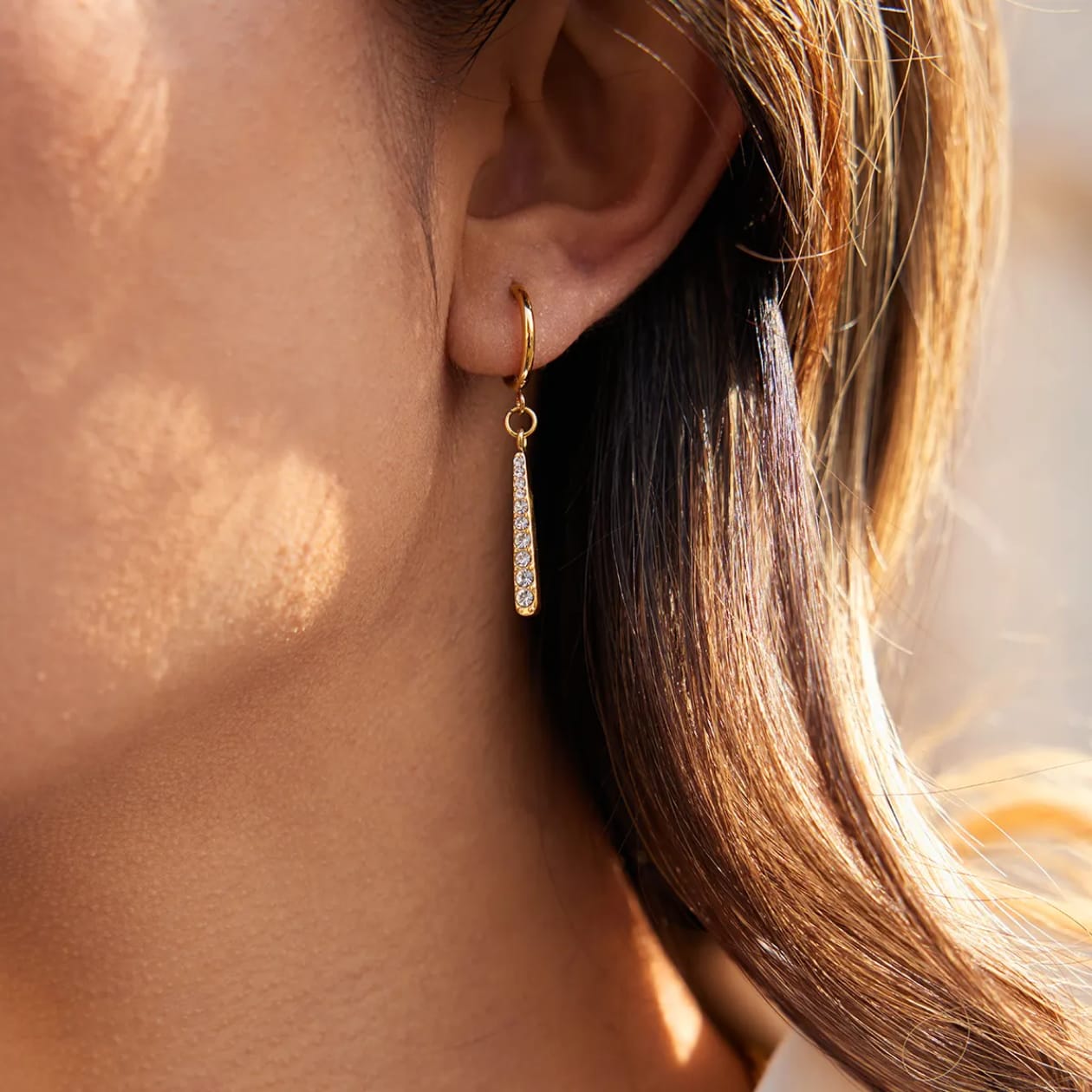 Luma - Minimal Gold Bar Drop 18k Gold Plated Earrings