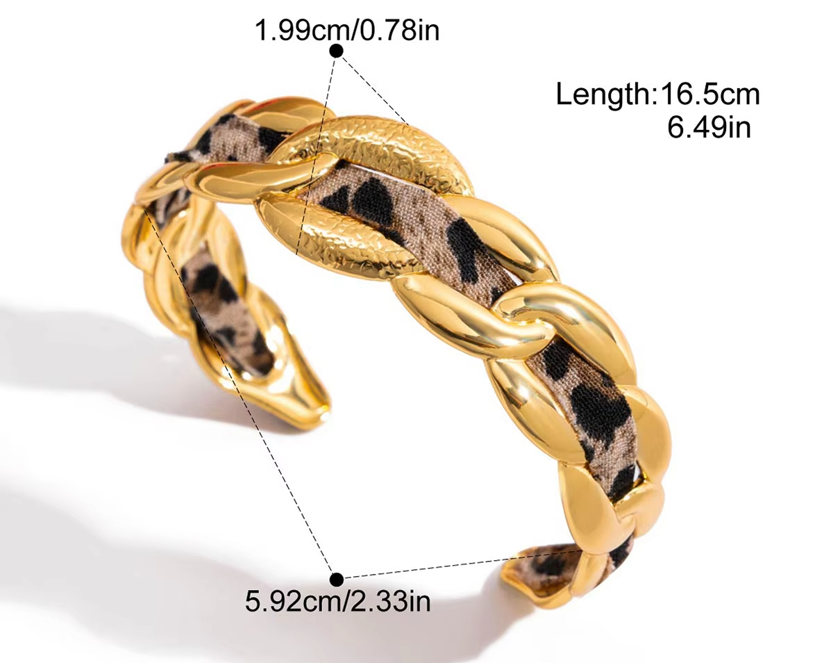Amélie Leopard Chain Cuff Bracelet – 18K Gold Plated Statement Open Bangle for Women