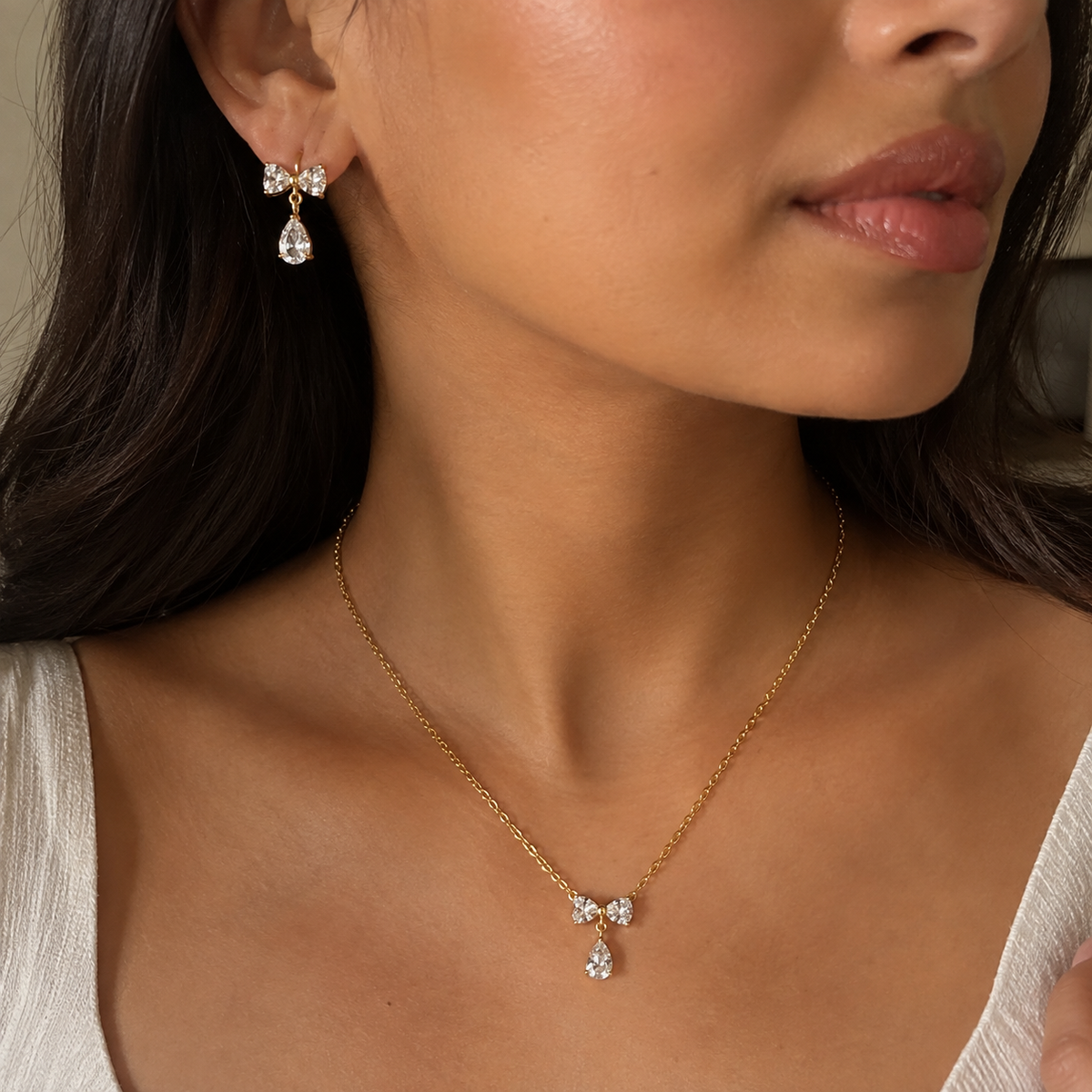 Bow Necklace & Earrings Set | 18K Gold PVD Plated 316L Stainless Steel