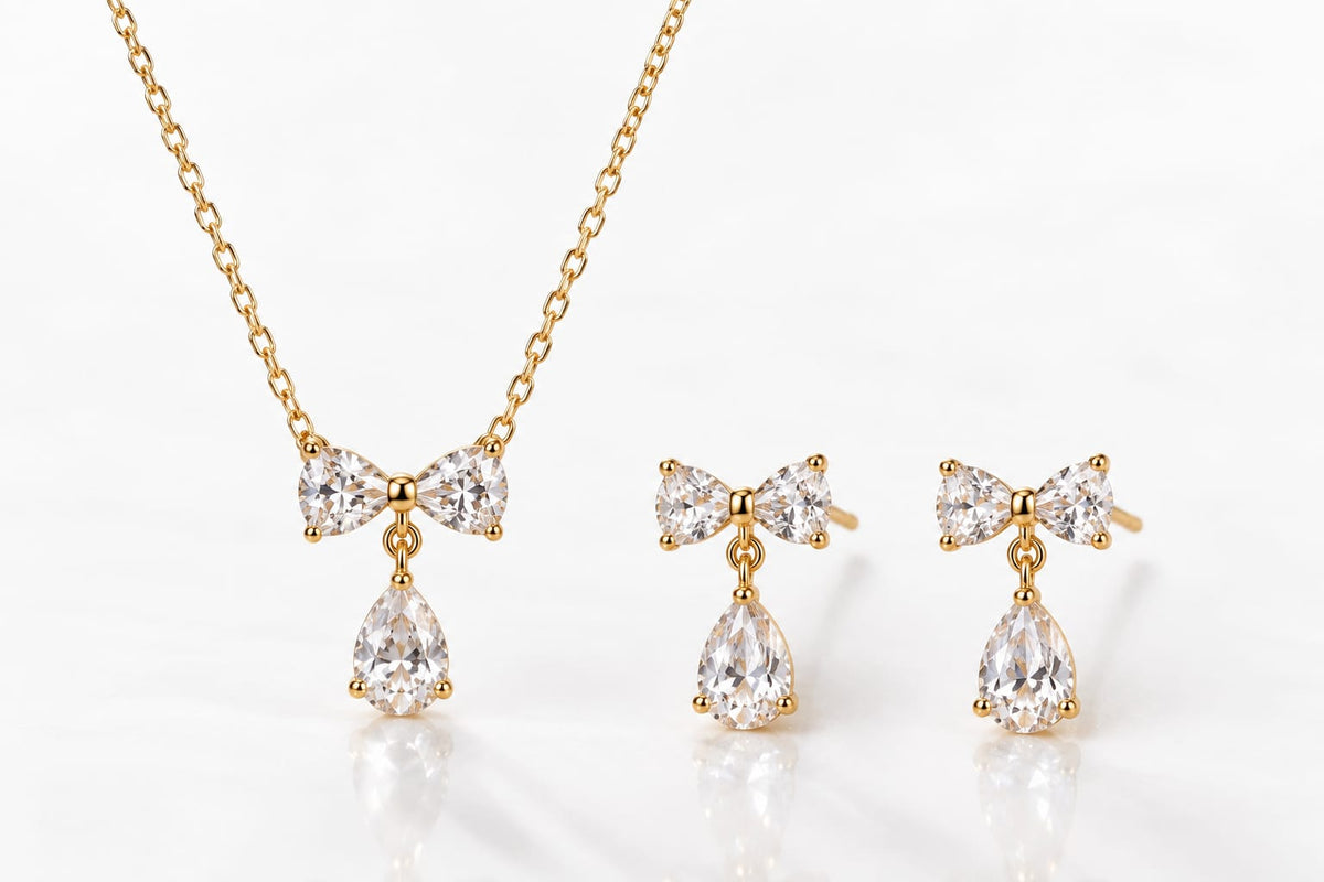 Bow Necklace & Earrings Set | 18K Gold PVD Plated 316L Stainless Steel