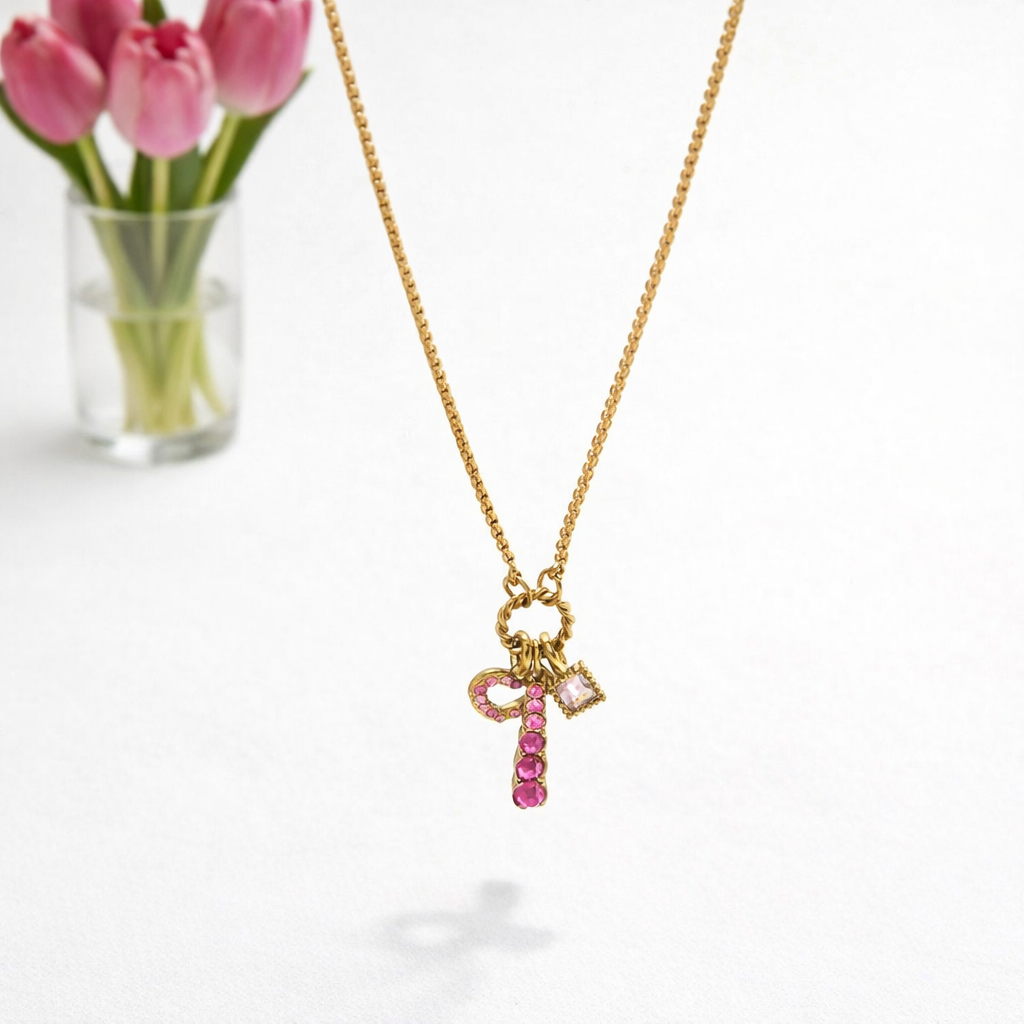 Ambrosia Pink Charm Gold Pendant Necklace