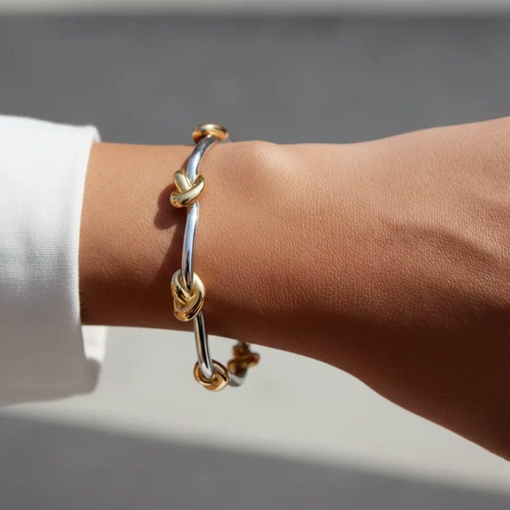 Élise Dual Tone Knot Cuff Bracelet | 18K PVD Gold Plated Waterproof Open Bangle