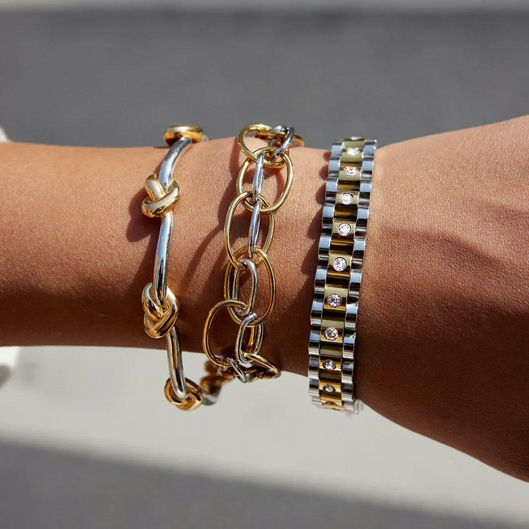 Élise Dual Tone Knot Cuff Bracelet | 18K PVD Gold Plated Waterproof Open Bangle