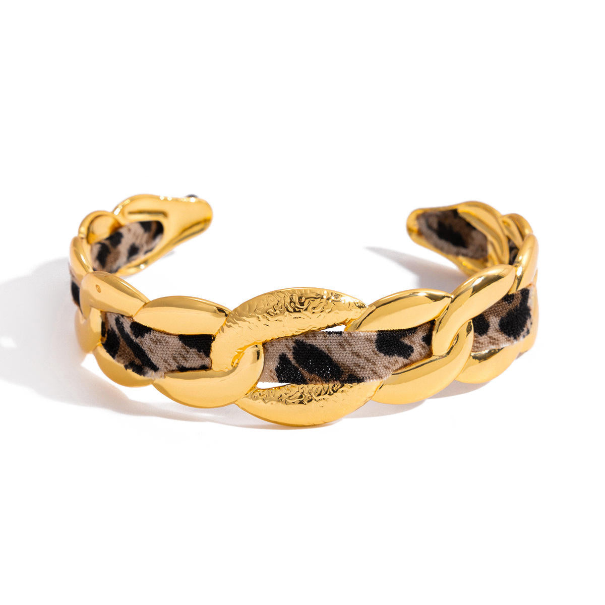 Amélie Leopard Chain Cuff Bracelet – 18K Gold Plated Statement Open Bangle for Women