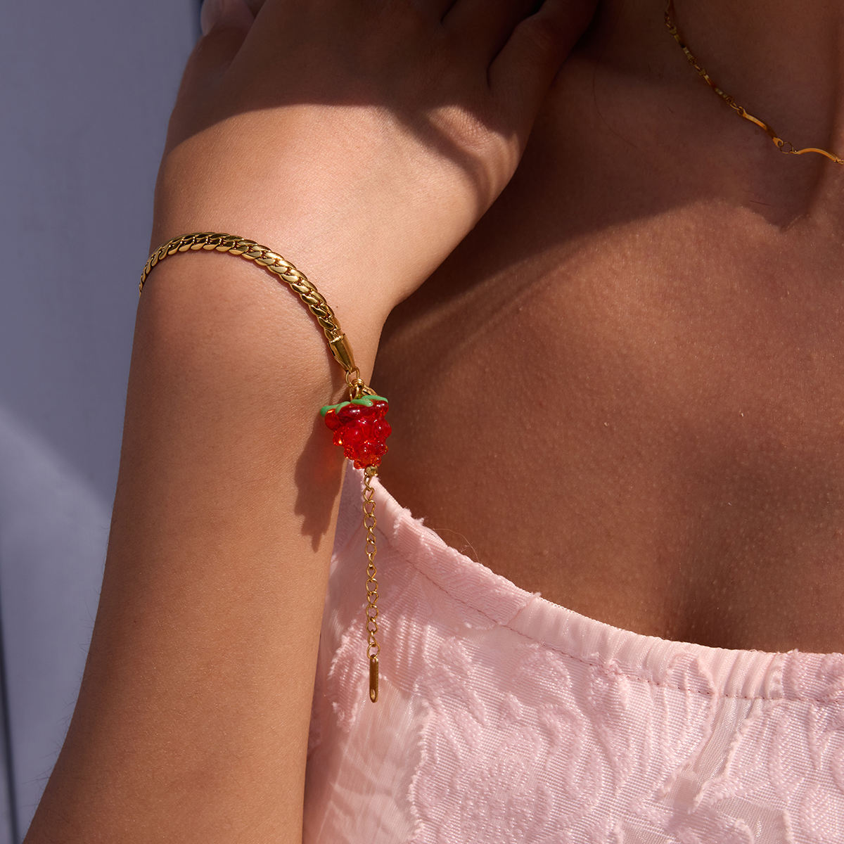 Berry Charm Gold Chain Bracelet – 18K Gold Plated Fruit Charm Bracelet for Women