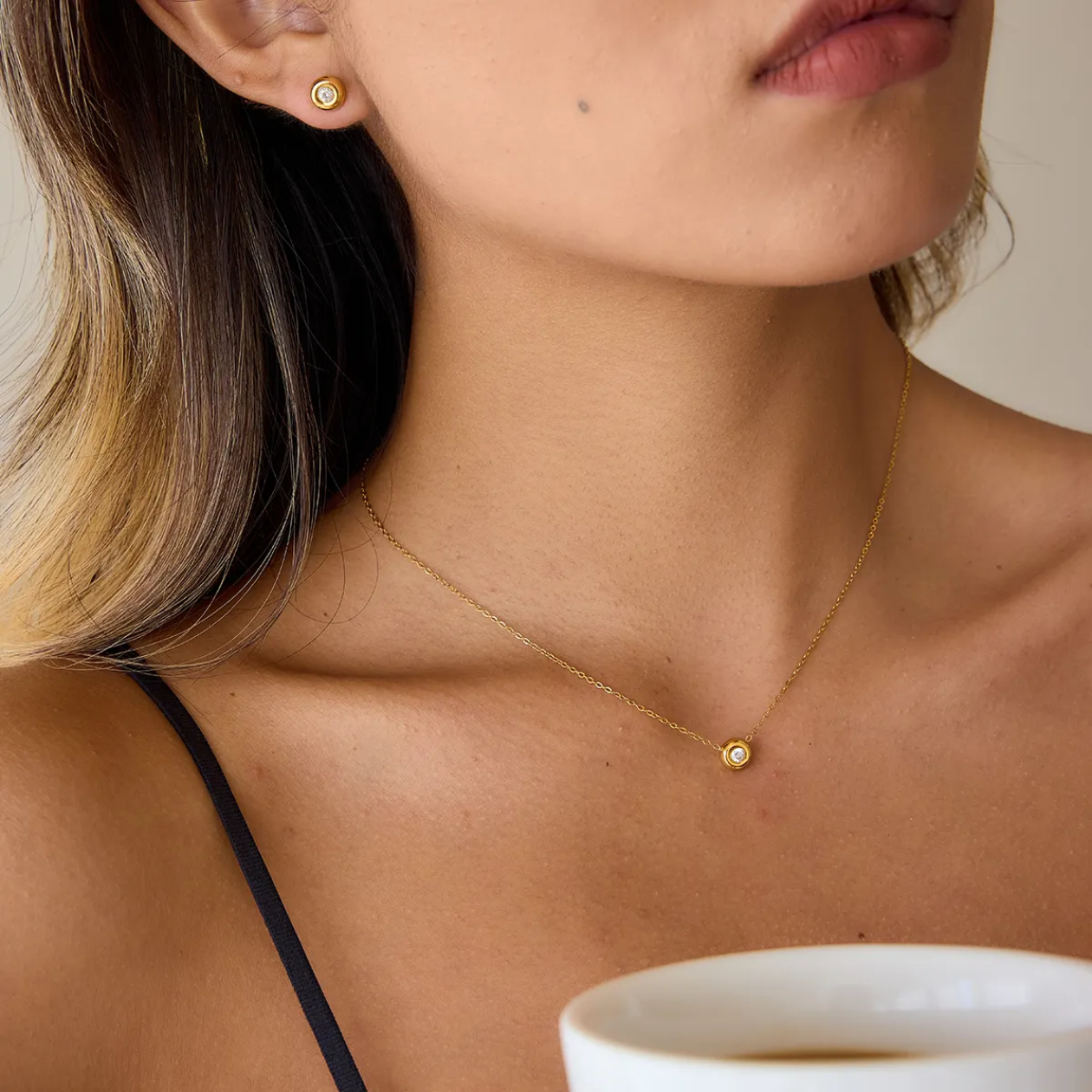 Dainty Solitaire Pendant Necklace & Earrings set