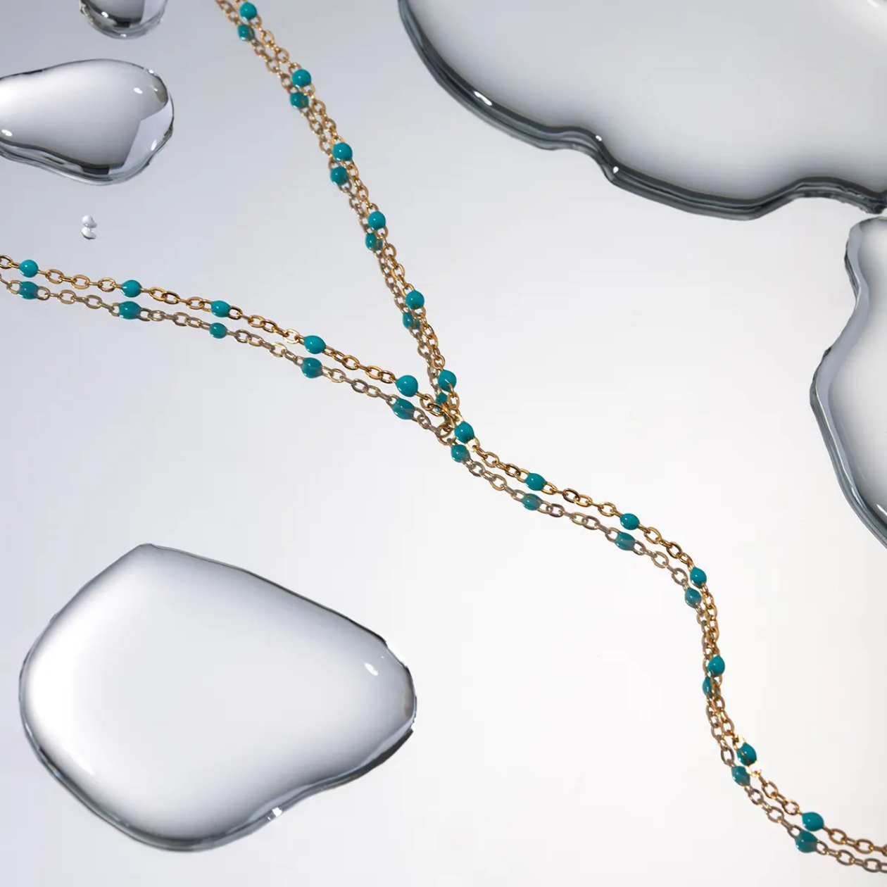 Aurelia Teal Bead Y-Drop Tassel Necklace – 18K PVD Gold Plated