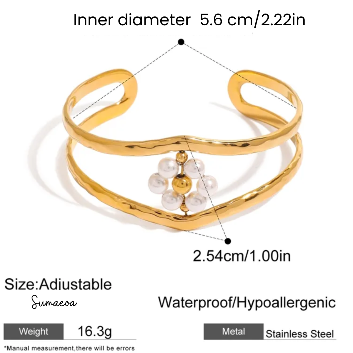 Hammered Gold Cuff with Pearl Cluster Charm