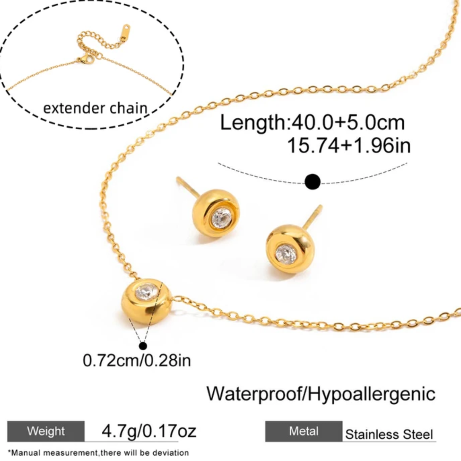 Dainty Solitaire Pendant Necklace & Earrings set