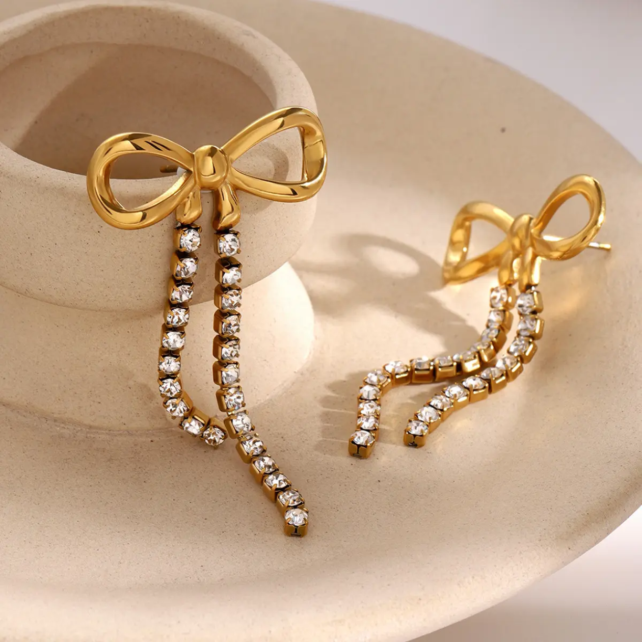 Bow white Zirconia Earrings -18k gold plated