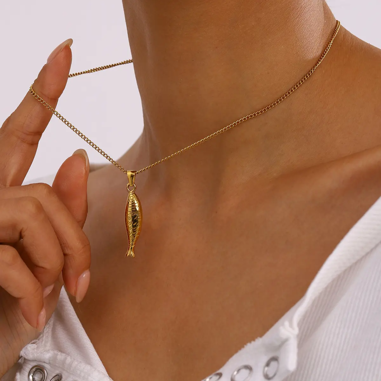Fish Pendant Necklace – 18K Gold-Plated -Beach essential