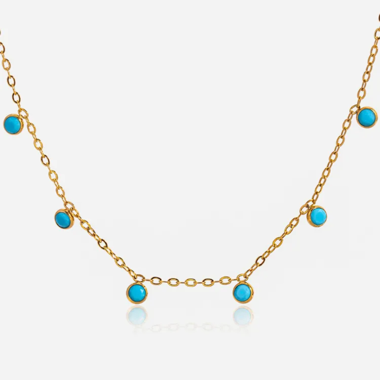 Dainty Gold Necklace with Turquoise Charms -18k gold plated