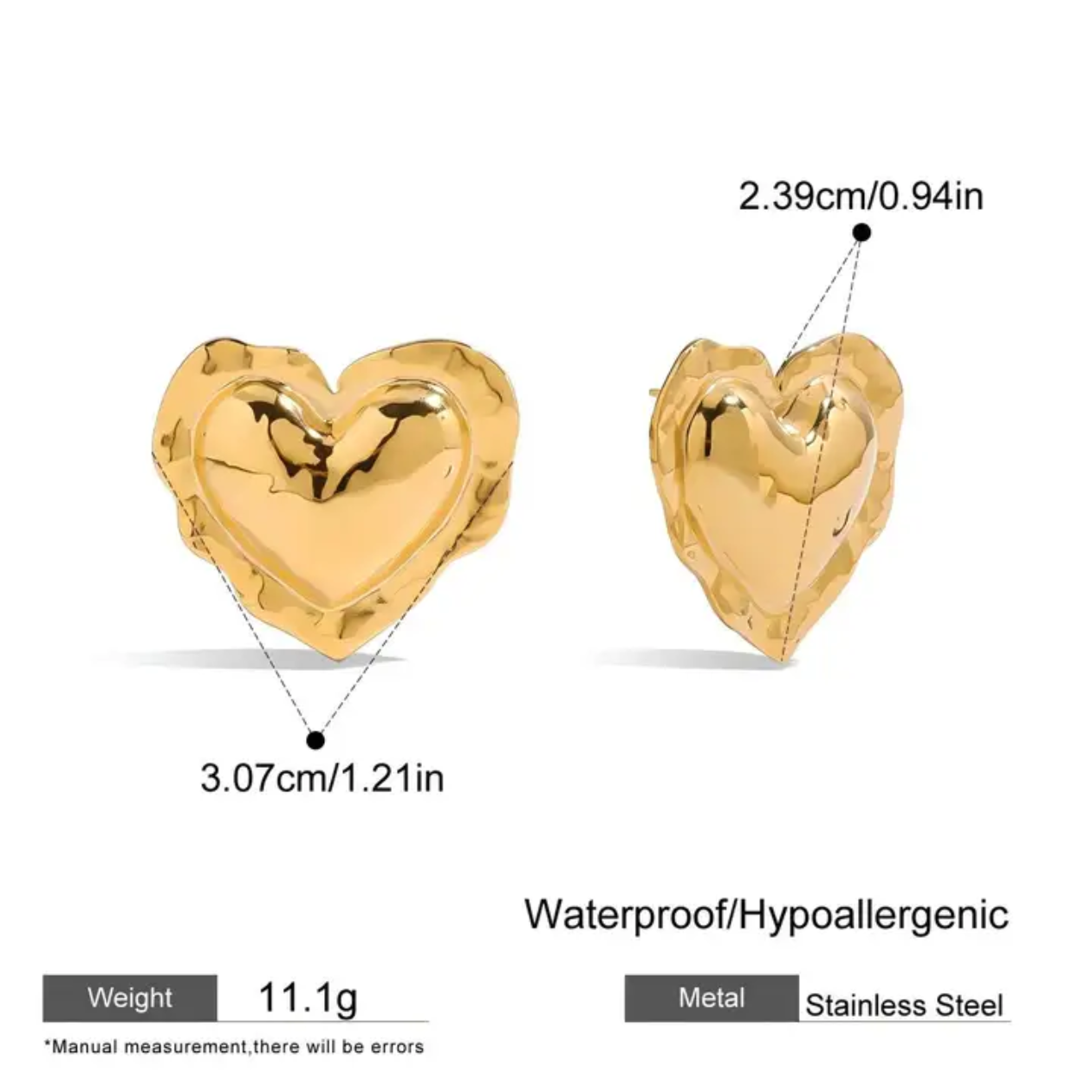 Bold Heart Sculpted Stud Earrings – Luxe Gold Statement Earrings