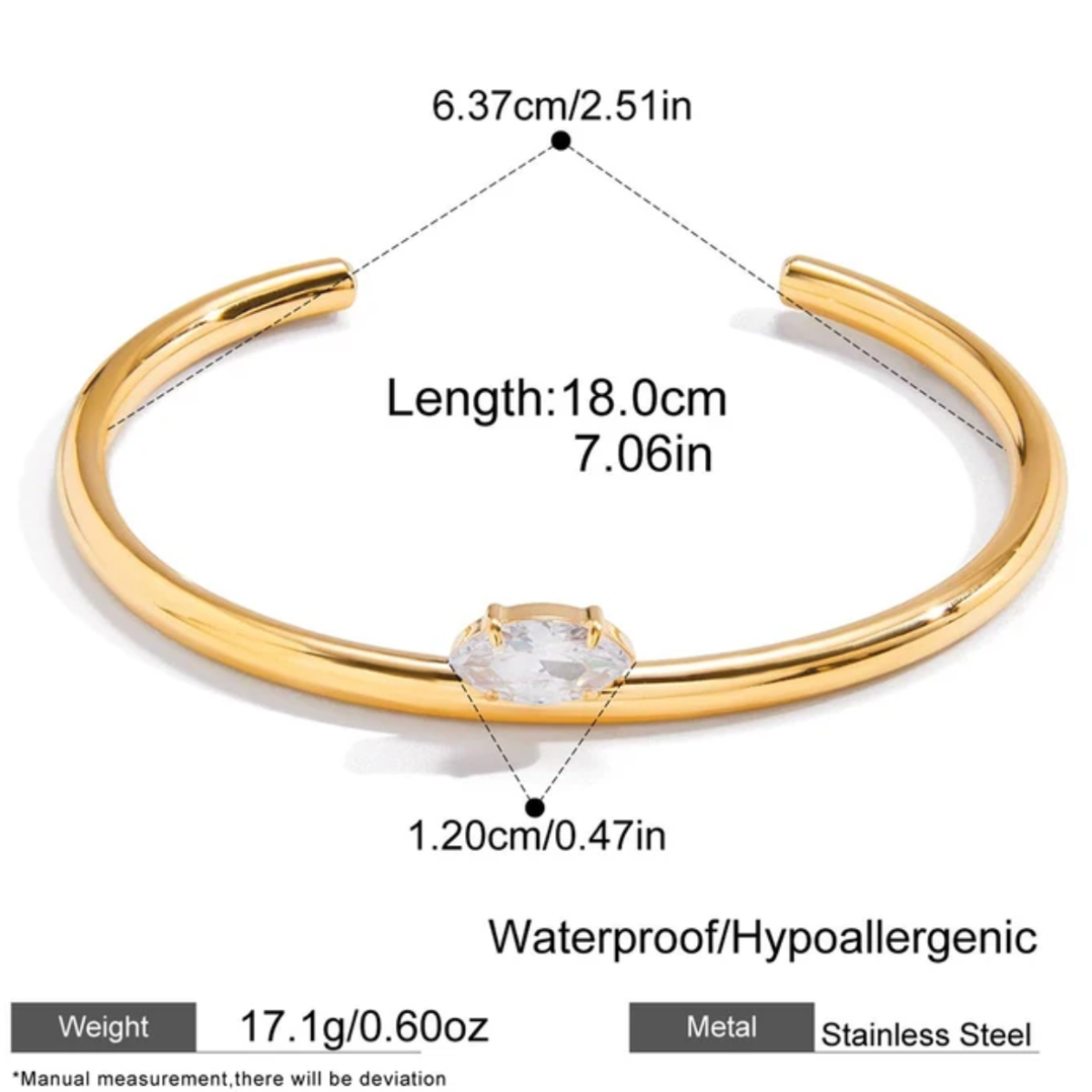 Gold Open Bangle Bracelet – CZ stone