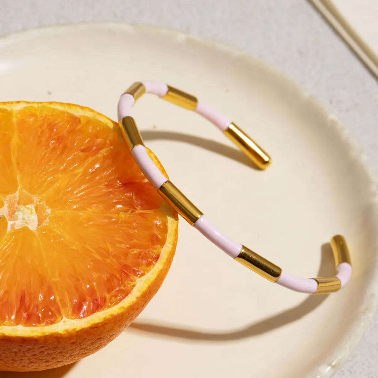 White & Gold Minimal Bamboo Cuff Bangle