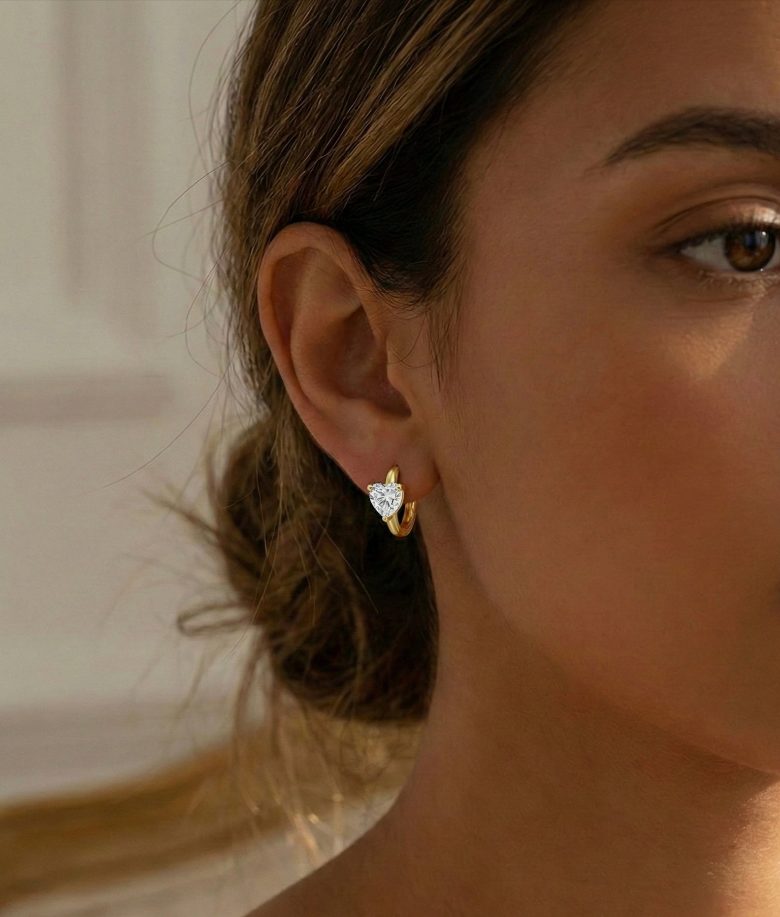 Heart Solitaire Gold-Plated Huggie Earrings