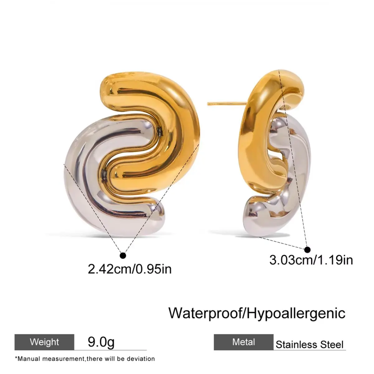 Dual Tone Sculptural Wave Earrings
