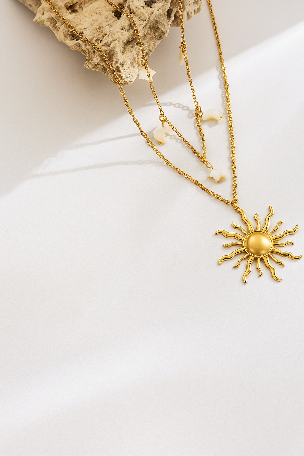 Sun pendant Minimalist Layered chain Necklace