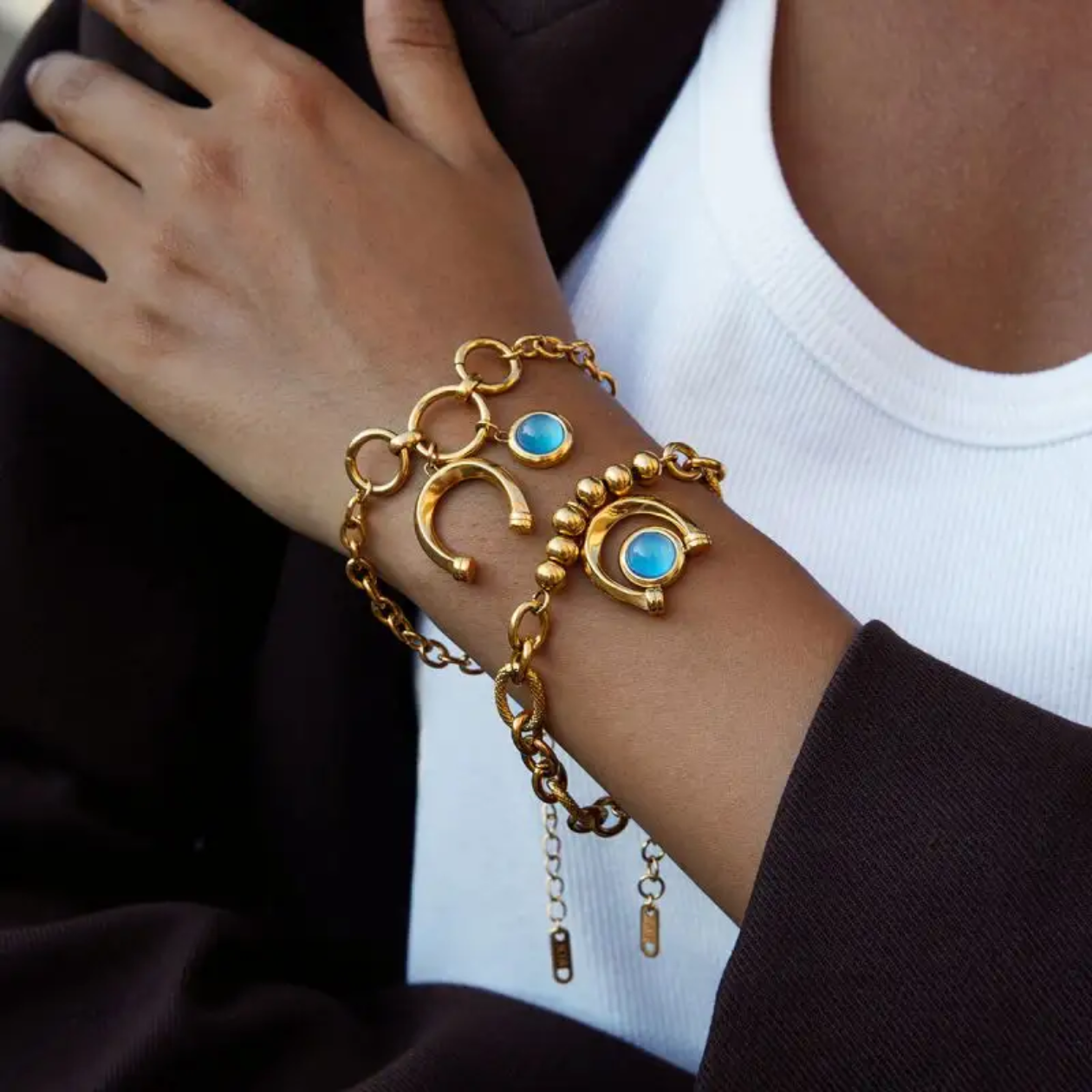 Blue Orbit Crescent Bracelet - 18k PVD gold plated