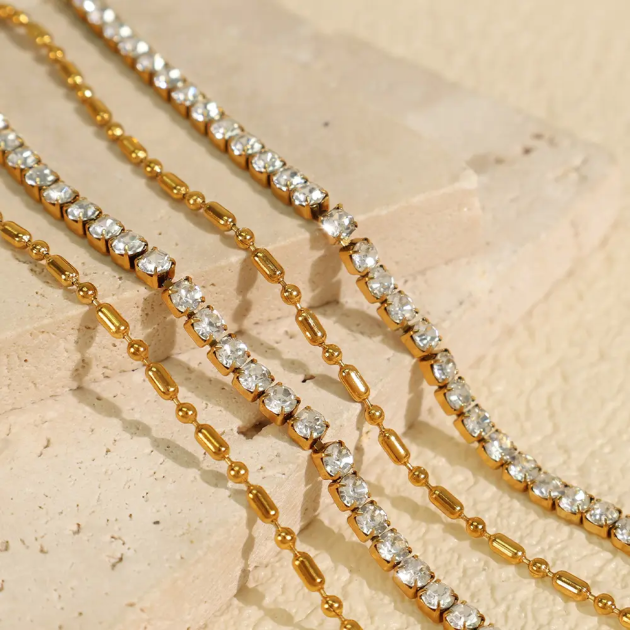 Luna Diamond Row Necklace– 18K Gold Thick Plated - White
