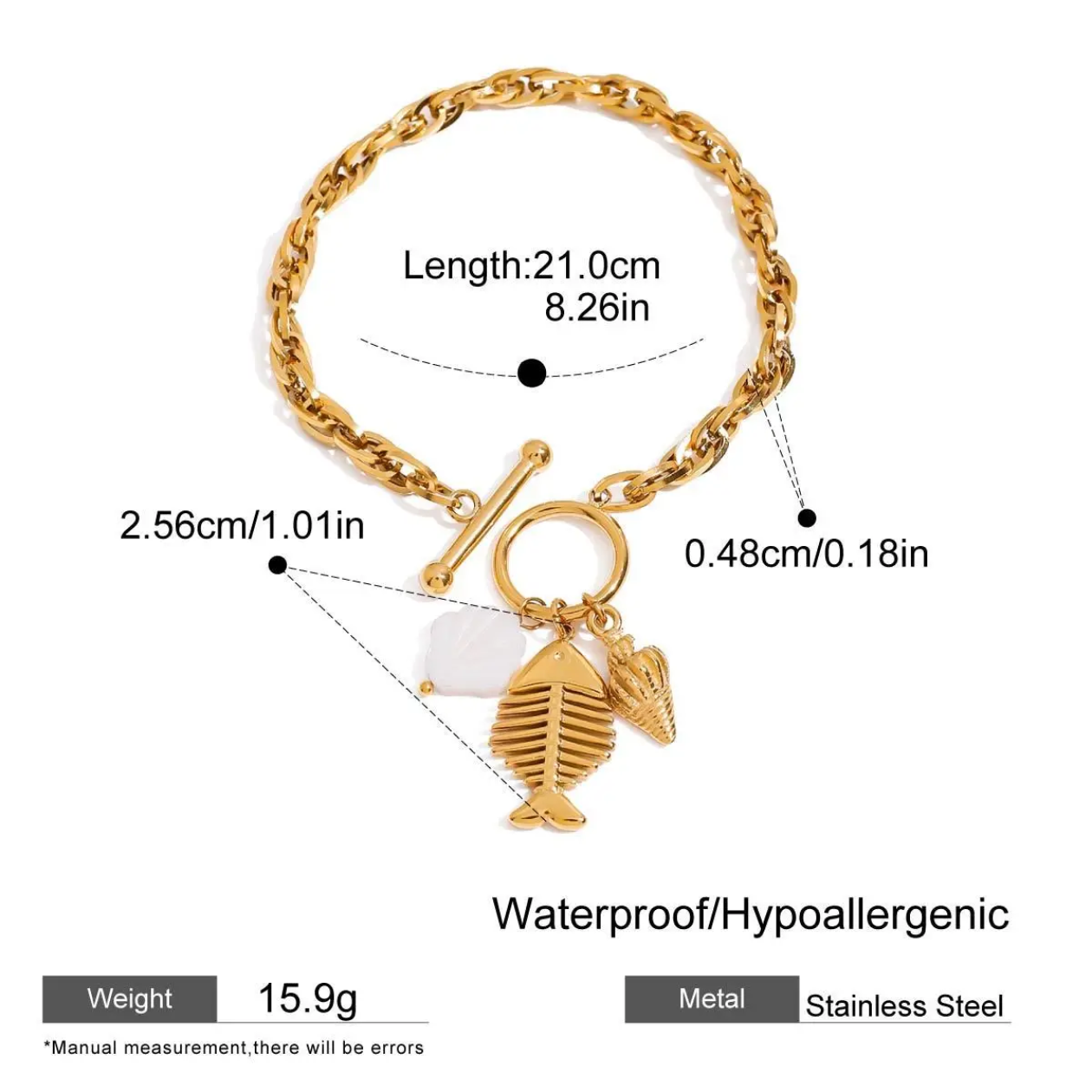 Millie Fish Charm Bracelet  - 18k PVD gold plated