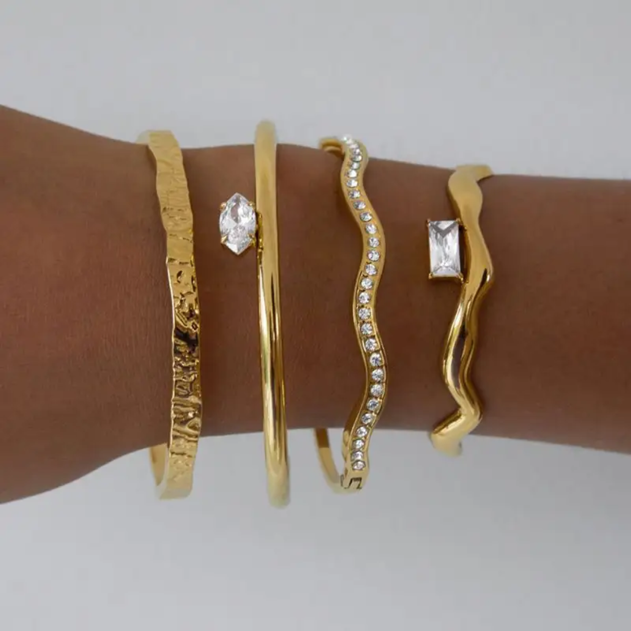 Ella Gold Wavy CZ openable Bangle