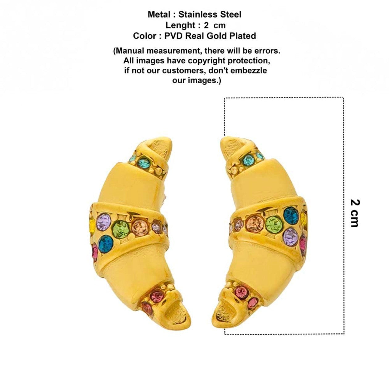 Multi Color Zirconia Croissant Earrings -18k gold thick plated