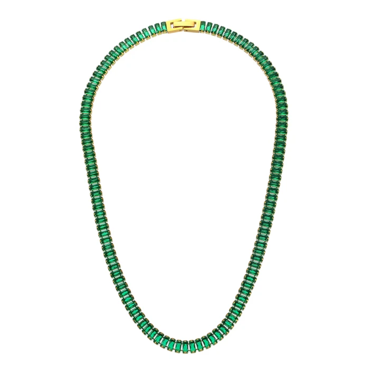 Millie -Emerald Baguette Tennis Necklace – 18K Gold Thick Plated - Green