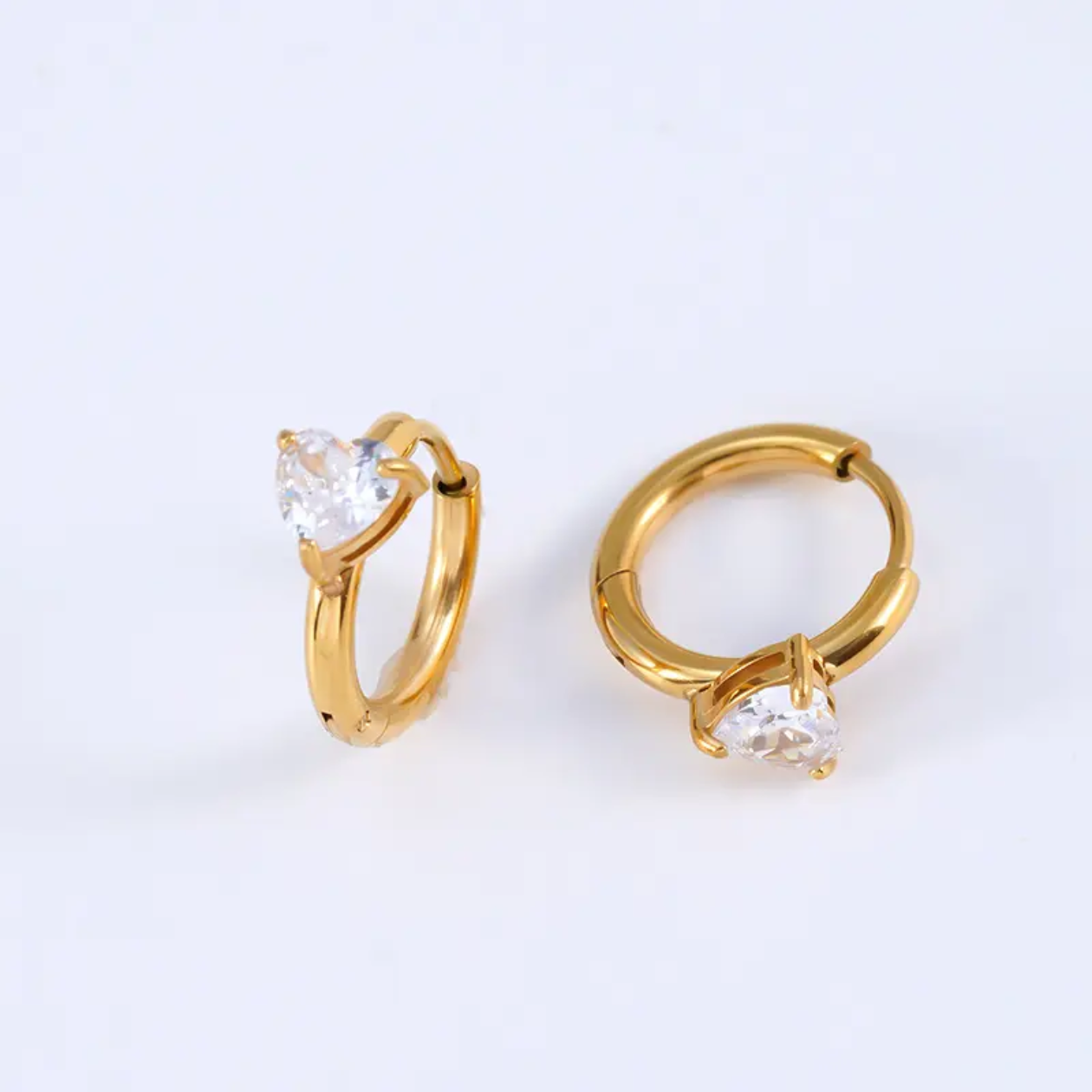 Heart Solitaire Gold-Plated Huggie Earrings