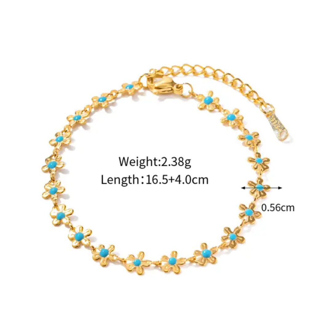 Turquoise Blossom Loose Bracelet -18k gold plated