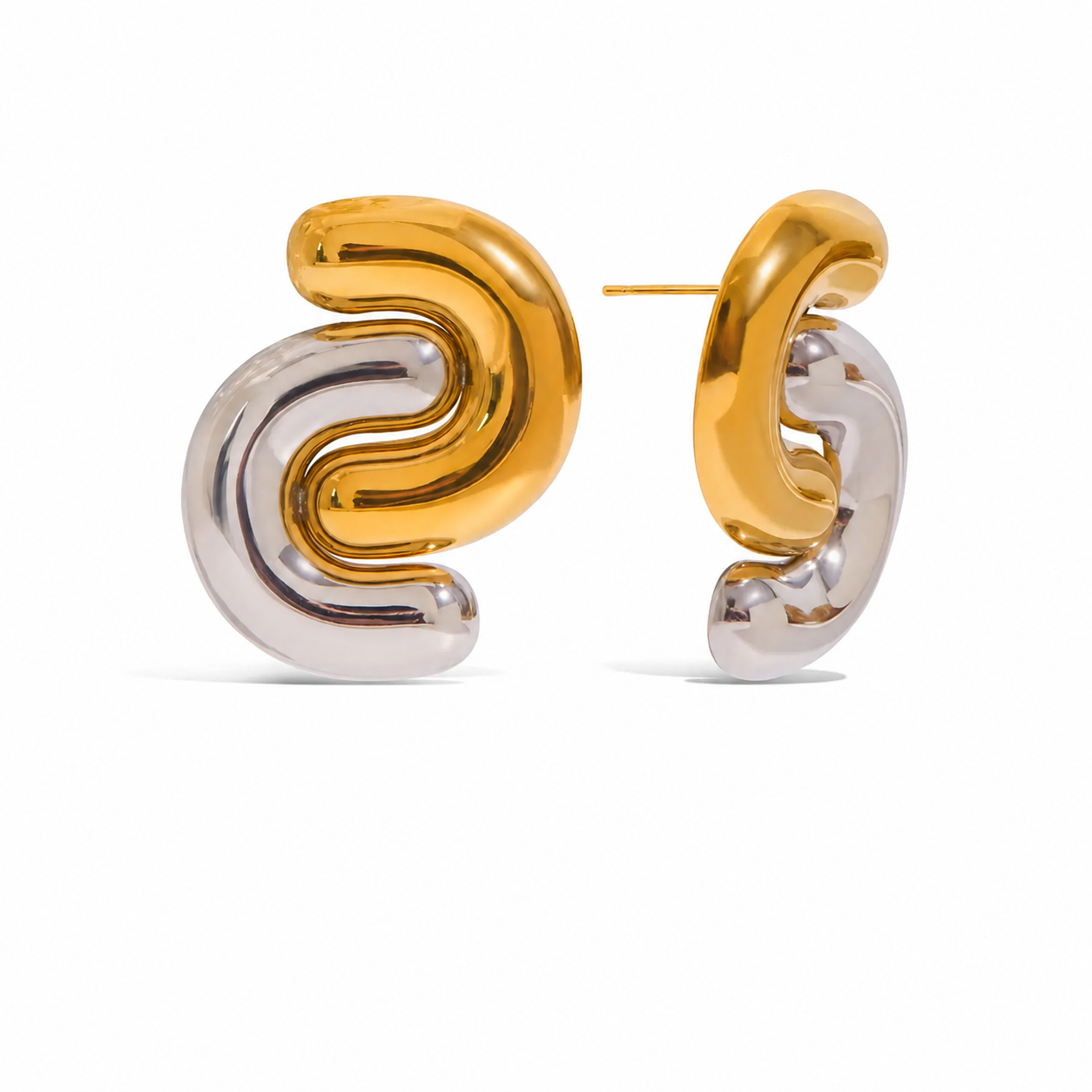 Dual Tone Sculptural Wave Earrings