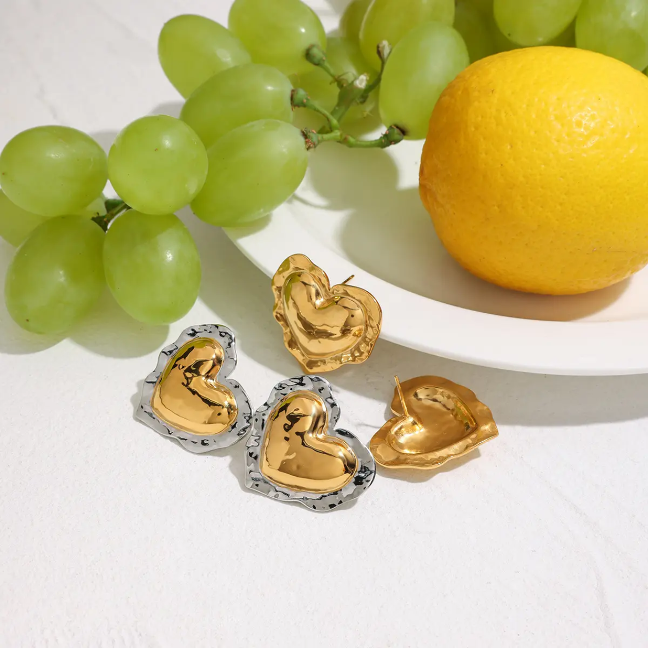 Bold Heart Sculpted Stud Earrings – Luxe Gold Statement Earrings