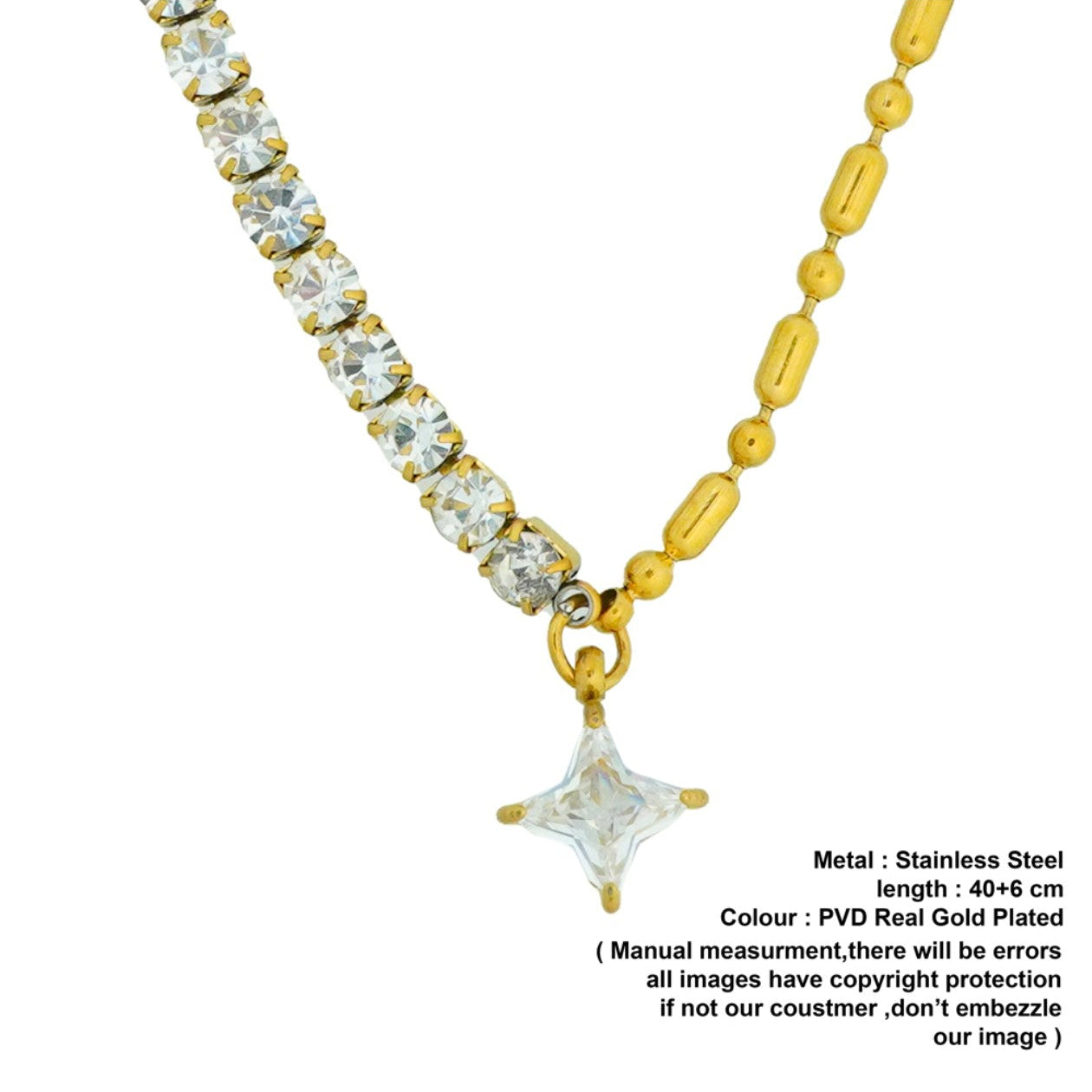 Luna Diamond Row Necklace– 18K Gold Thick Plated - White