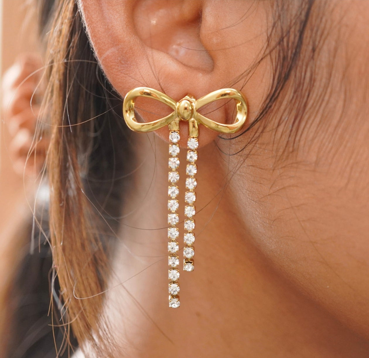 Bow white Zirconia Earrings -18k gold plated