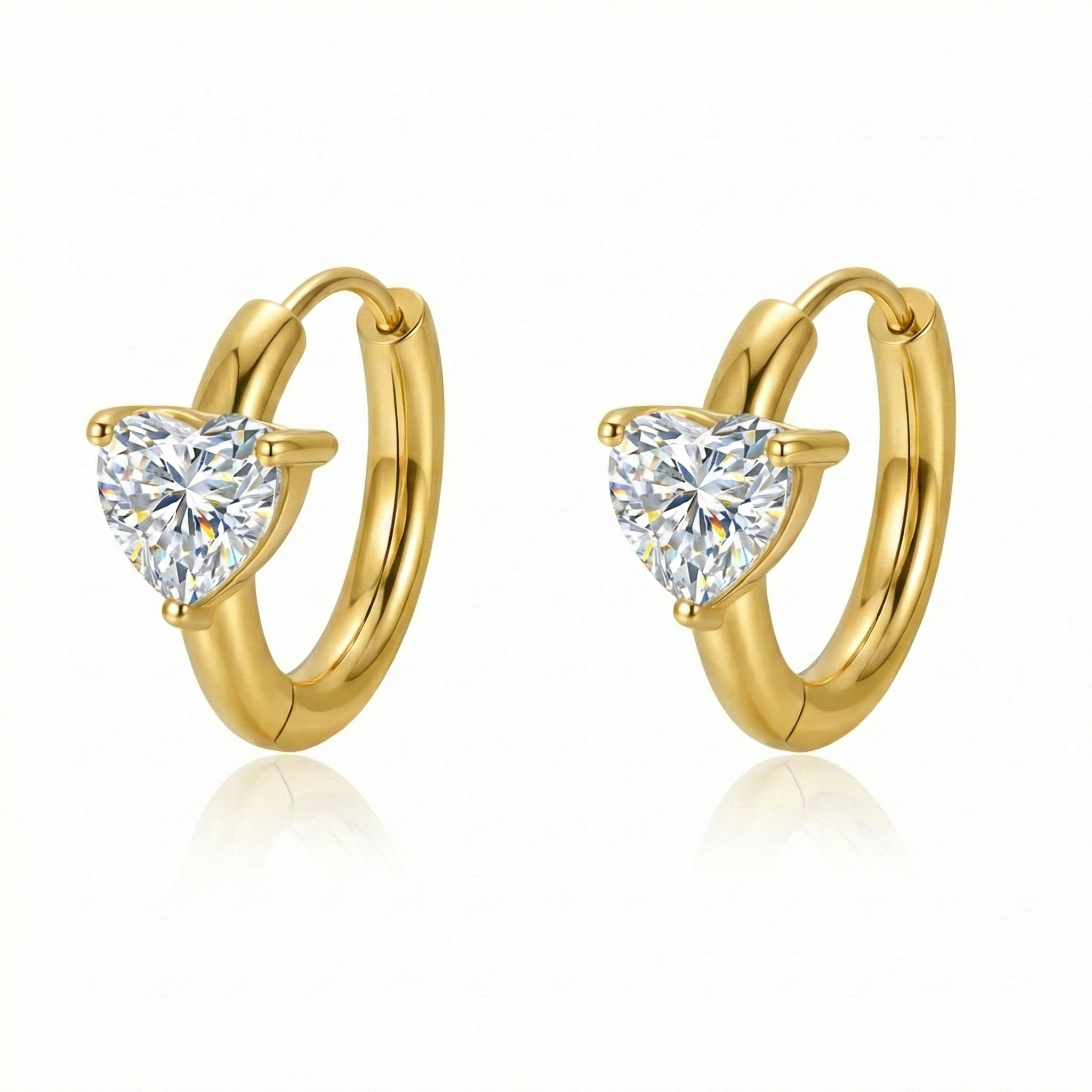 Heart Solitaire Gold-Plated Huggie Earrings for Women | Anti-Tarnish 18K Gold Finish | Everyday Minimal Jewelry