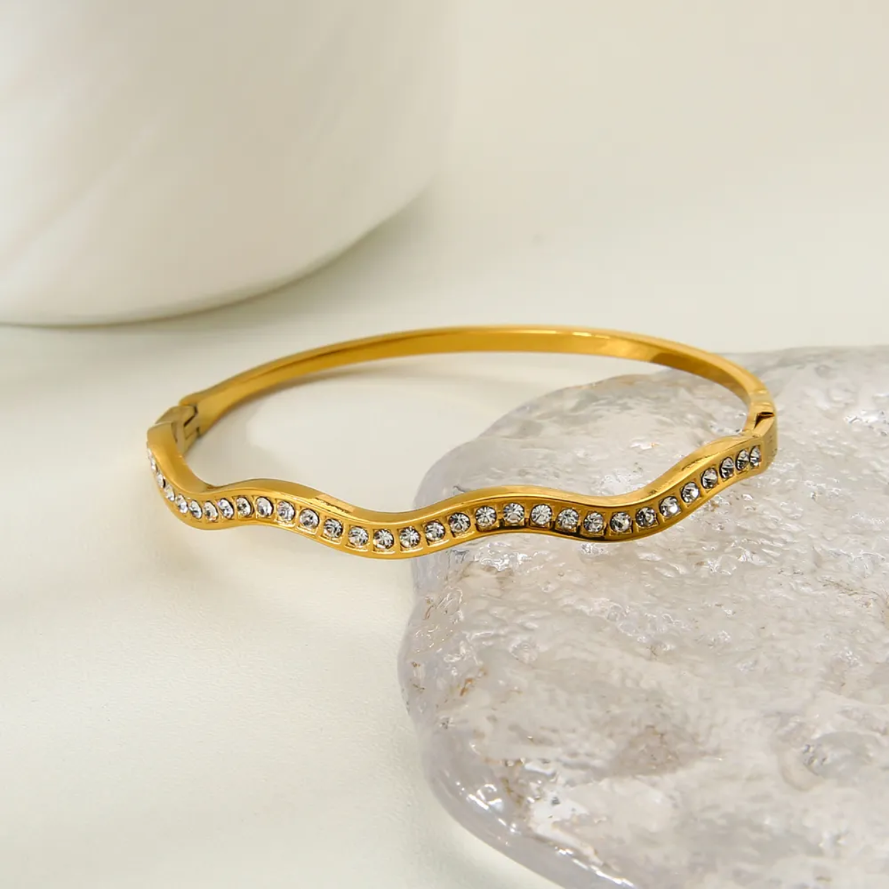 Ella Gold Wavy CZ openable Bangle