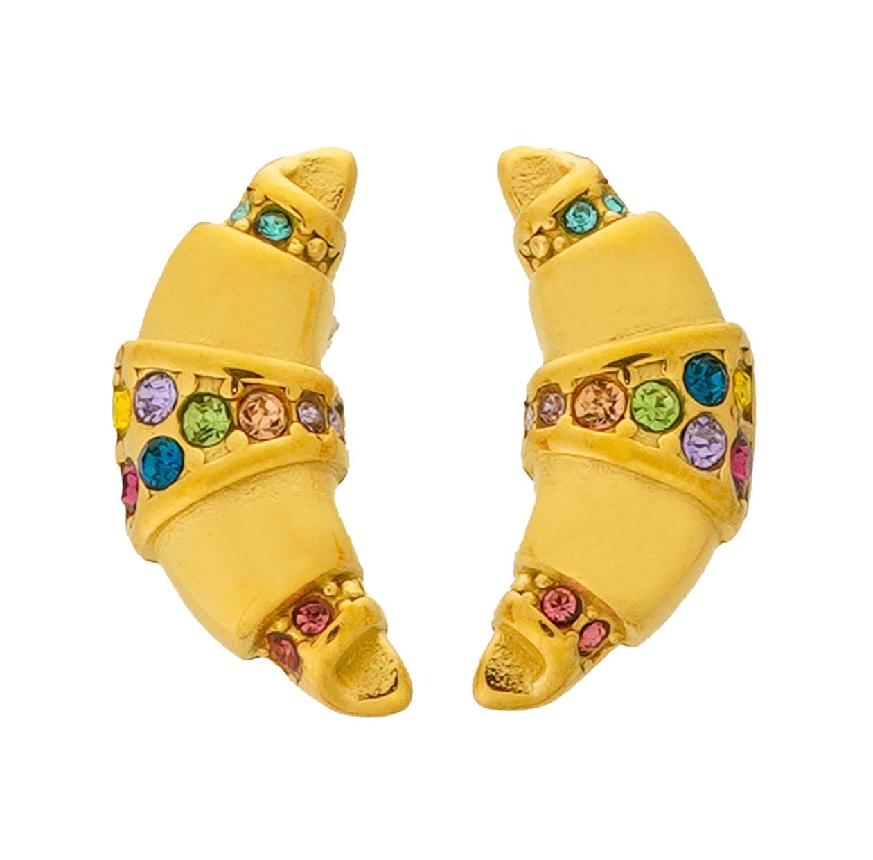 Multi Color Zirconia Croissant Earrings -18k gold thick plated
