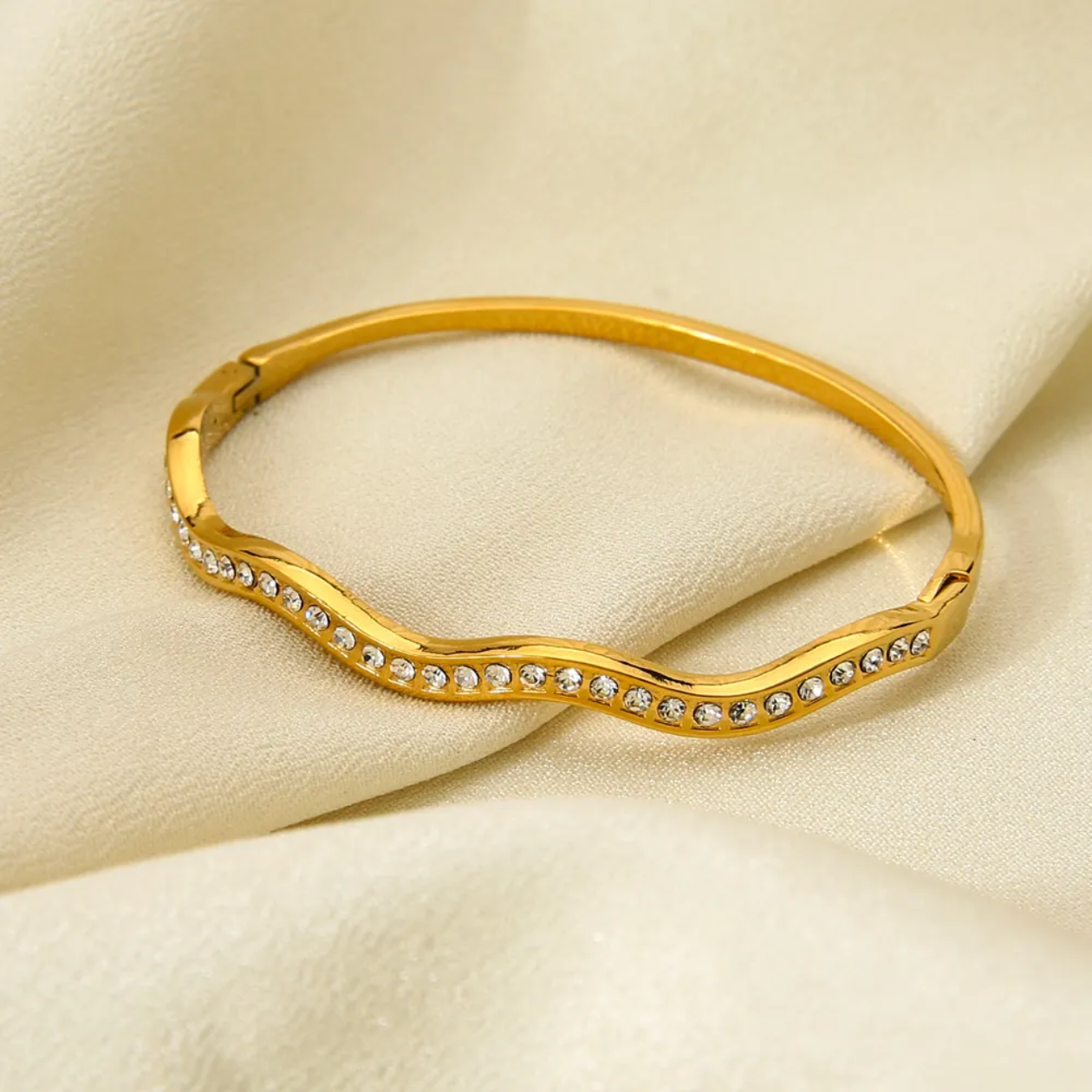 Ella Gold Wavy CZ openable Bangle