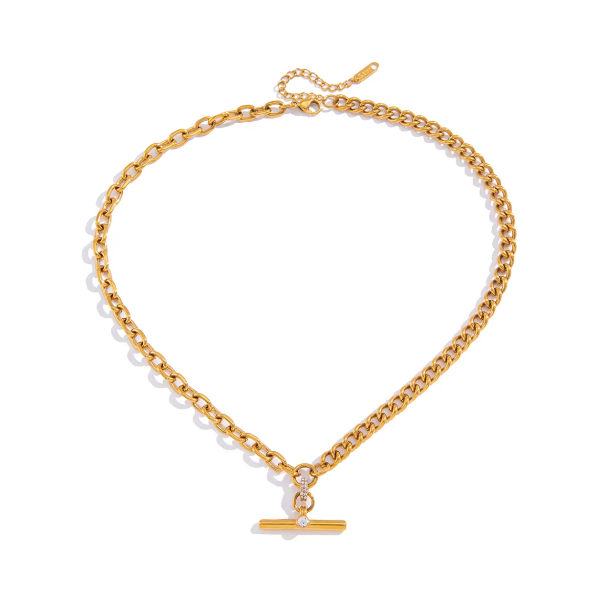 Emilie - Gold Plated T-Bar Statement Necklace – Waterproof & Anti-Tarnish Chunky Chain Pendant Jewelry