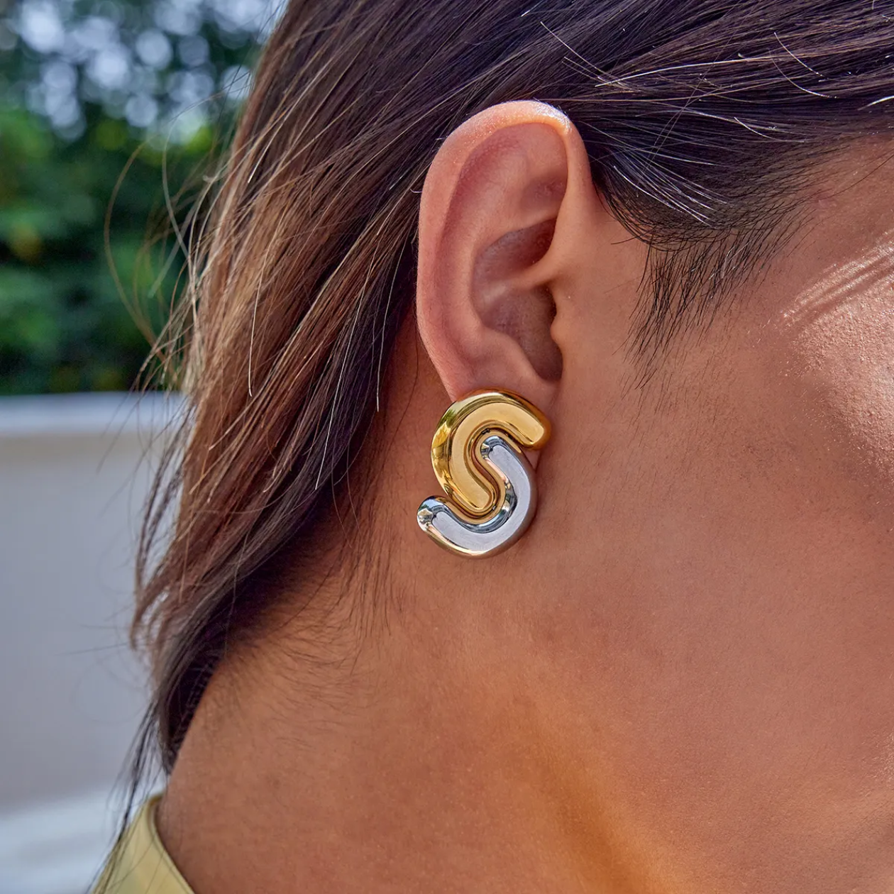 Dual Tone Sculptural Wave Earrings