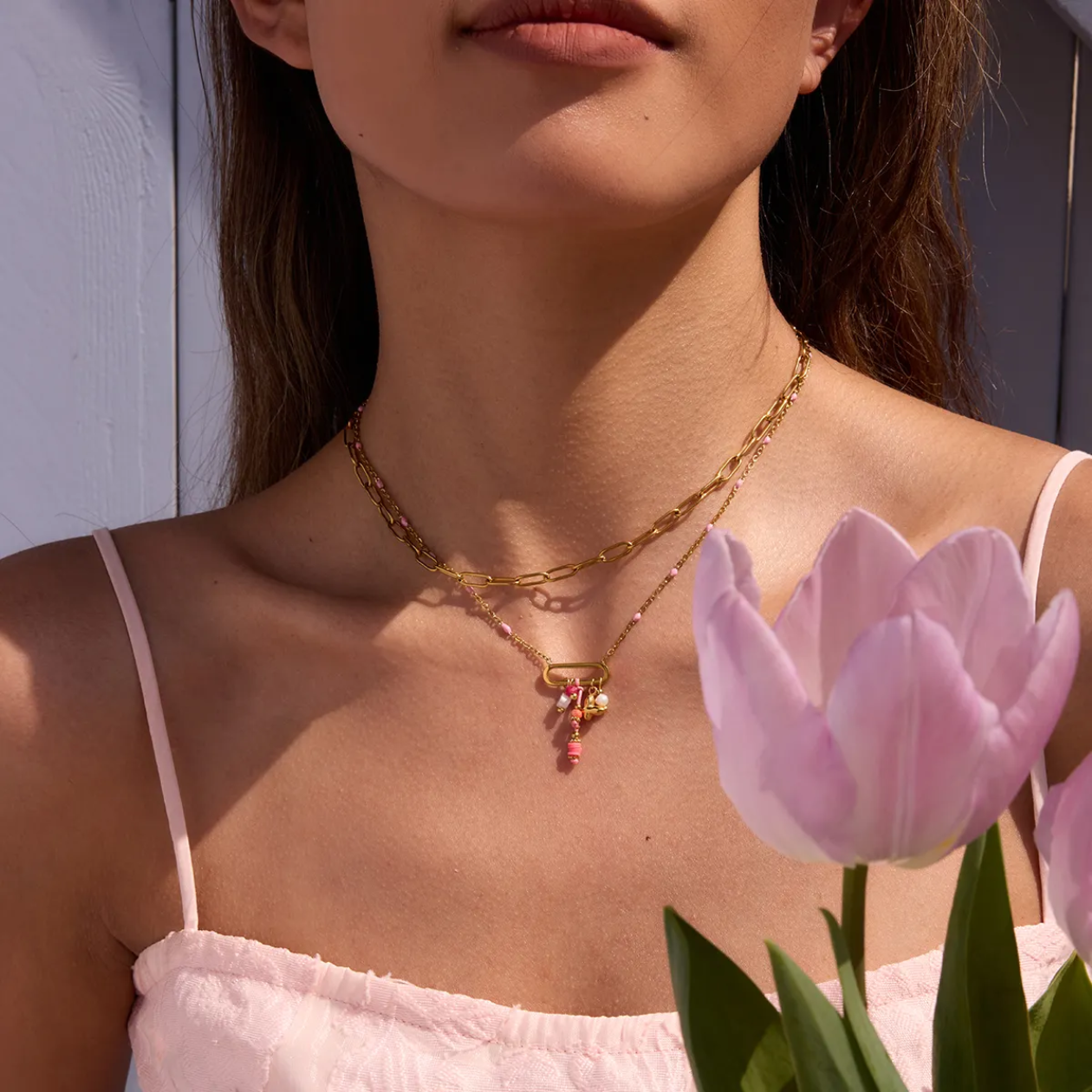 Boho Pink Trinket Multi charm necklace