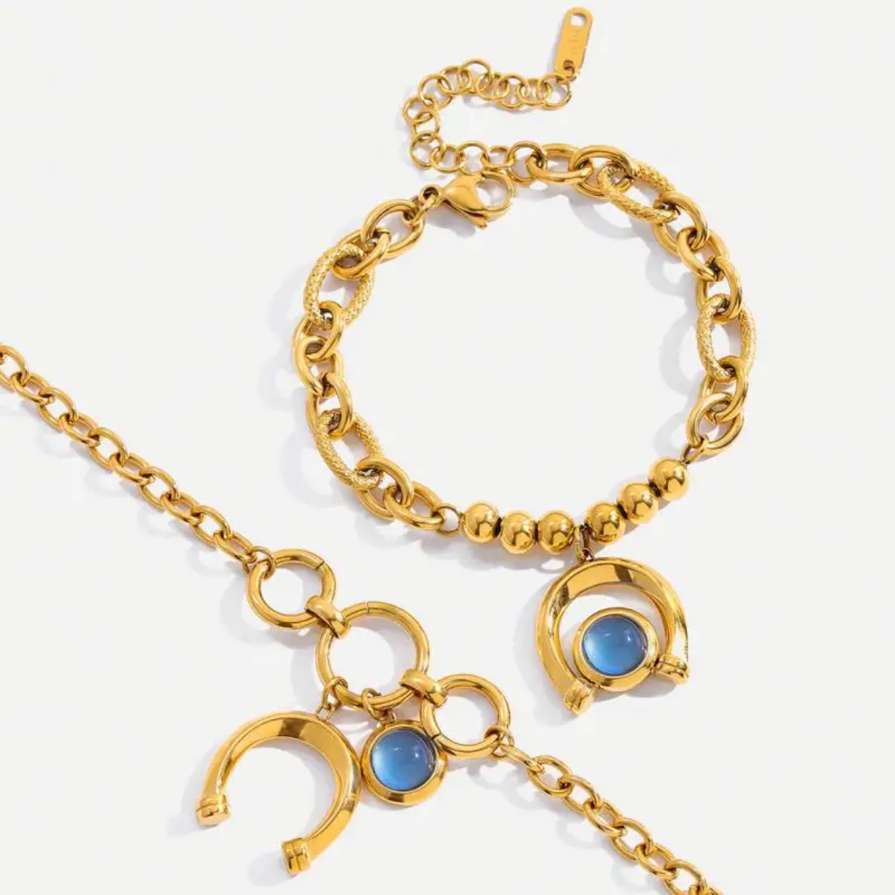 Blue Orbit Crescent Bracelet - 18k PVD gold plated
