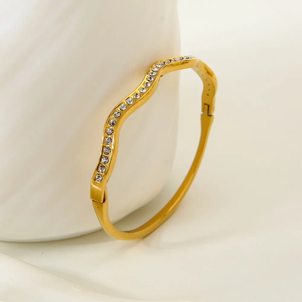 Ella Gold Wavy CZ openable Bangle